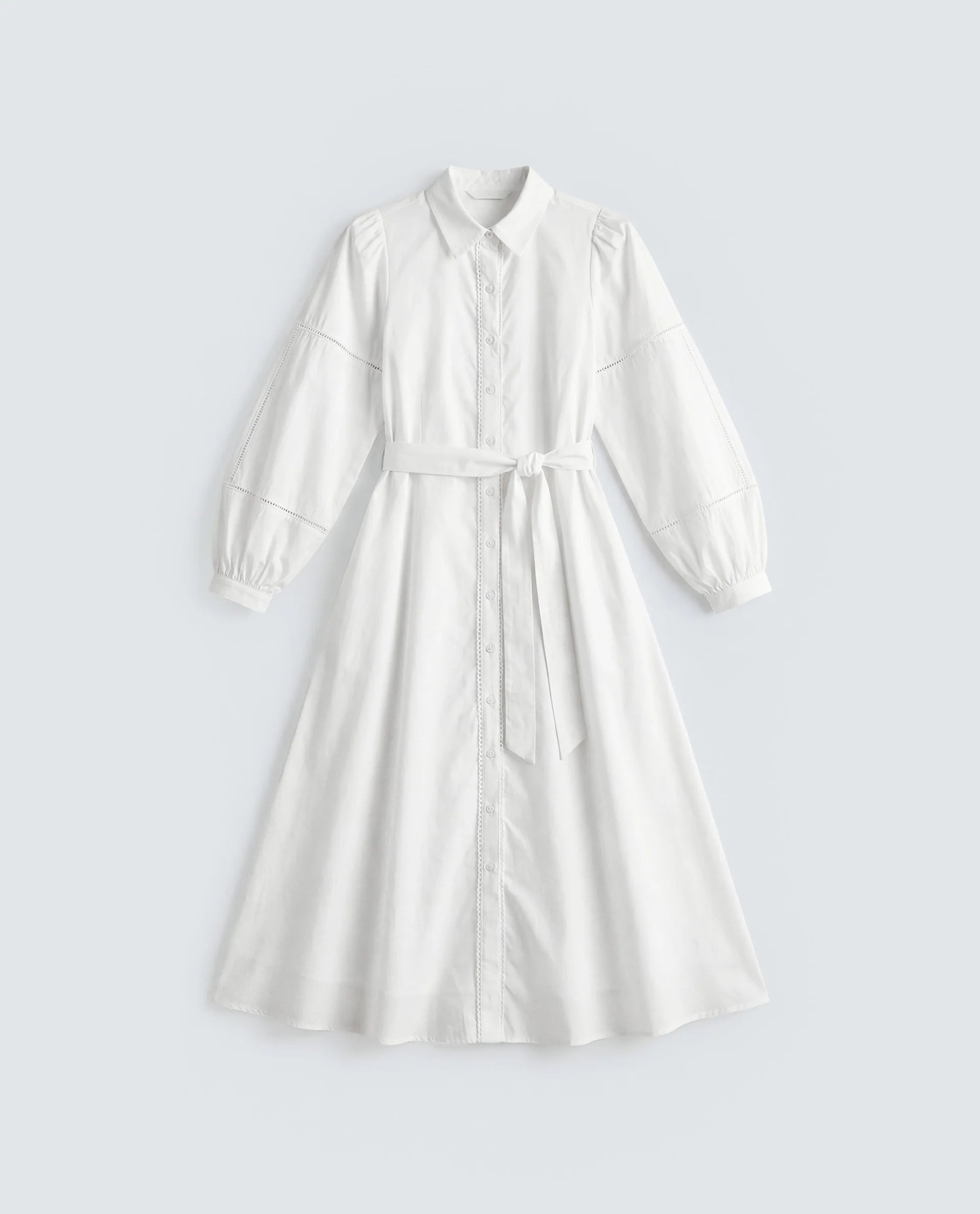 Rareism Women's Miko Off White Cotton Full Sleeve Mandarin Collar A-Line Embroidered Dress