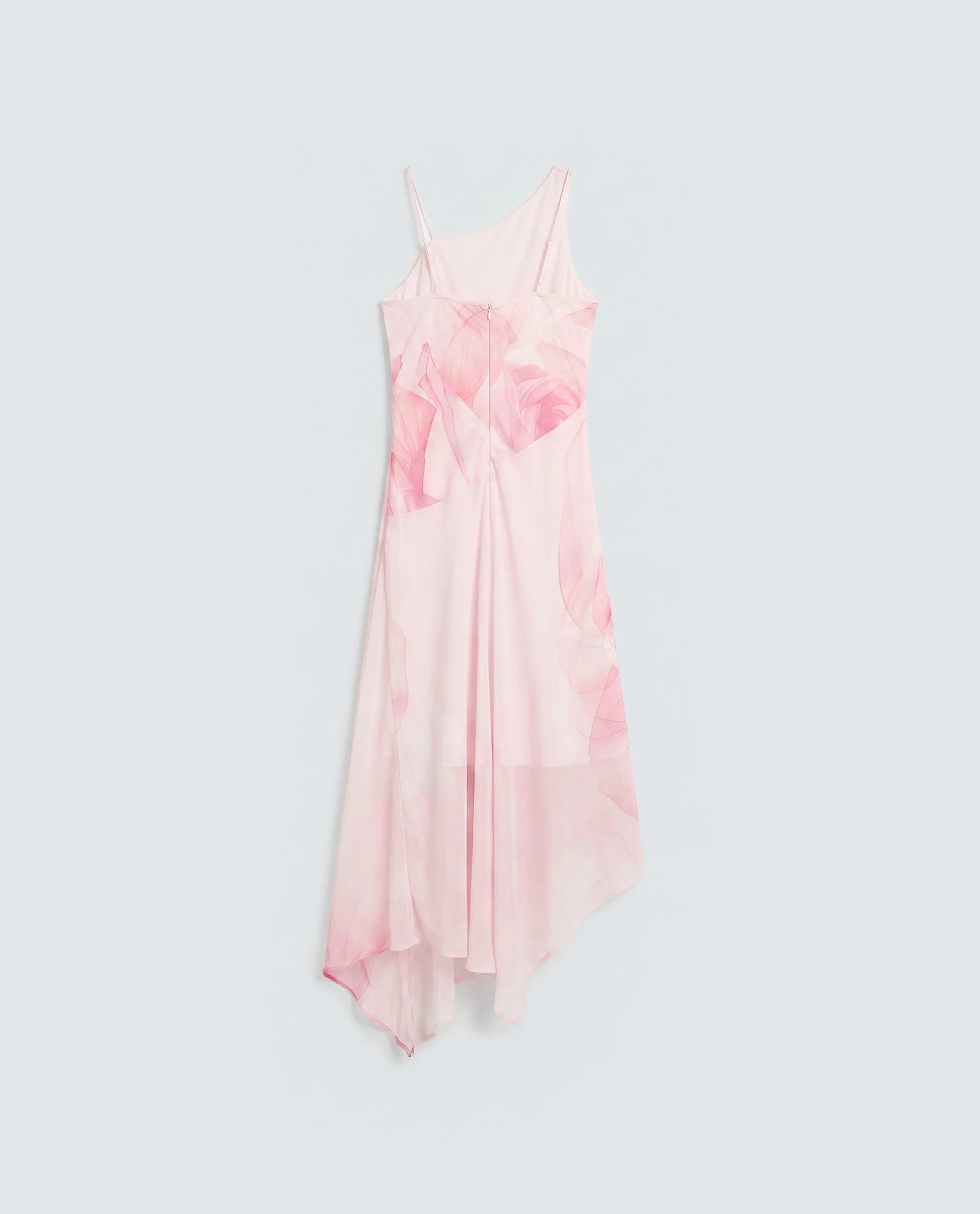 Rareism Women's Minzo Light Pink Viscose Sleeveless One Shoulder Asymmetric Floral Print Dress