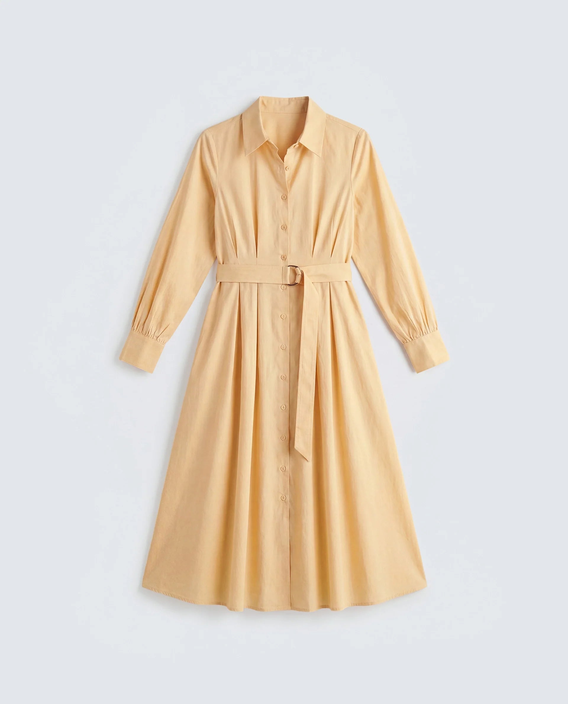Rareism Women's Misar Light Yellow Cotton Full Sleeve Spread Collar A-Line Dress