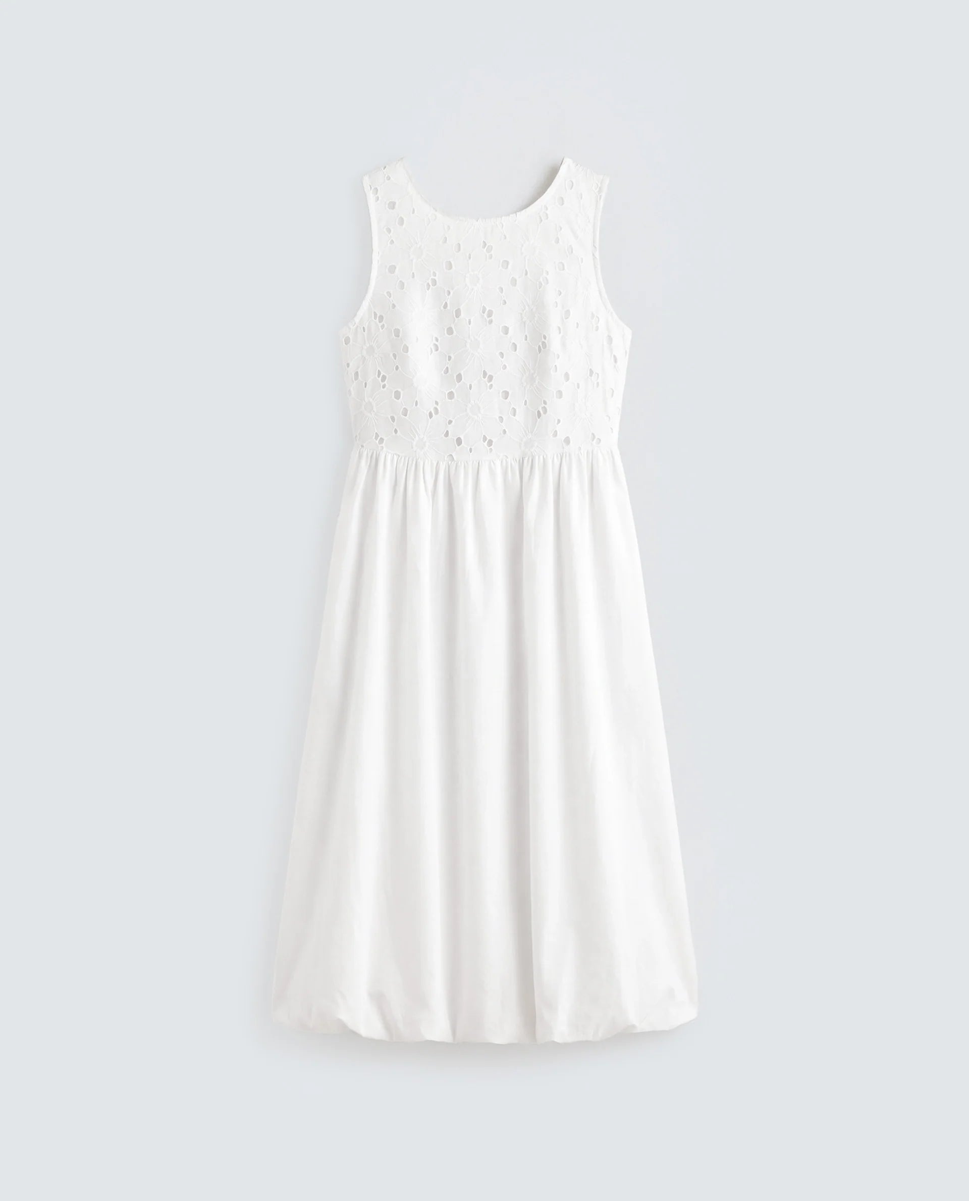 Rareism Women's Miso Off White Cotton Sleeveless Round Neck Fit And Flare Schiffli Dress