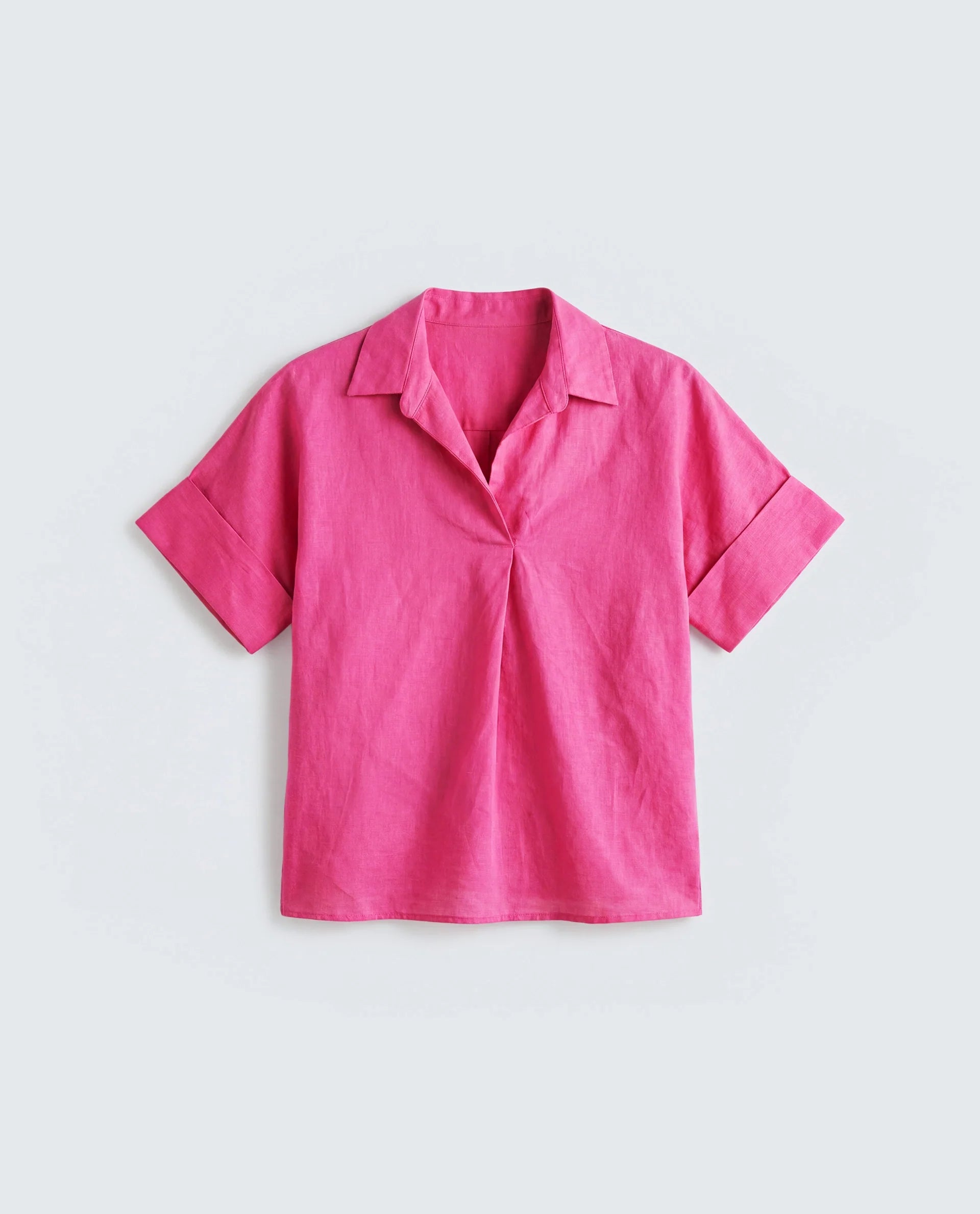 Rareism Women's Mogu Pink Linen Half Sleeve Jonny Collar Regular Top