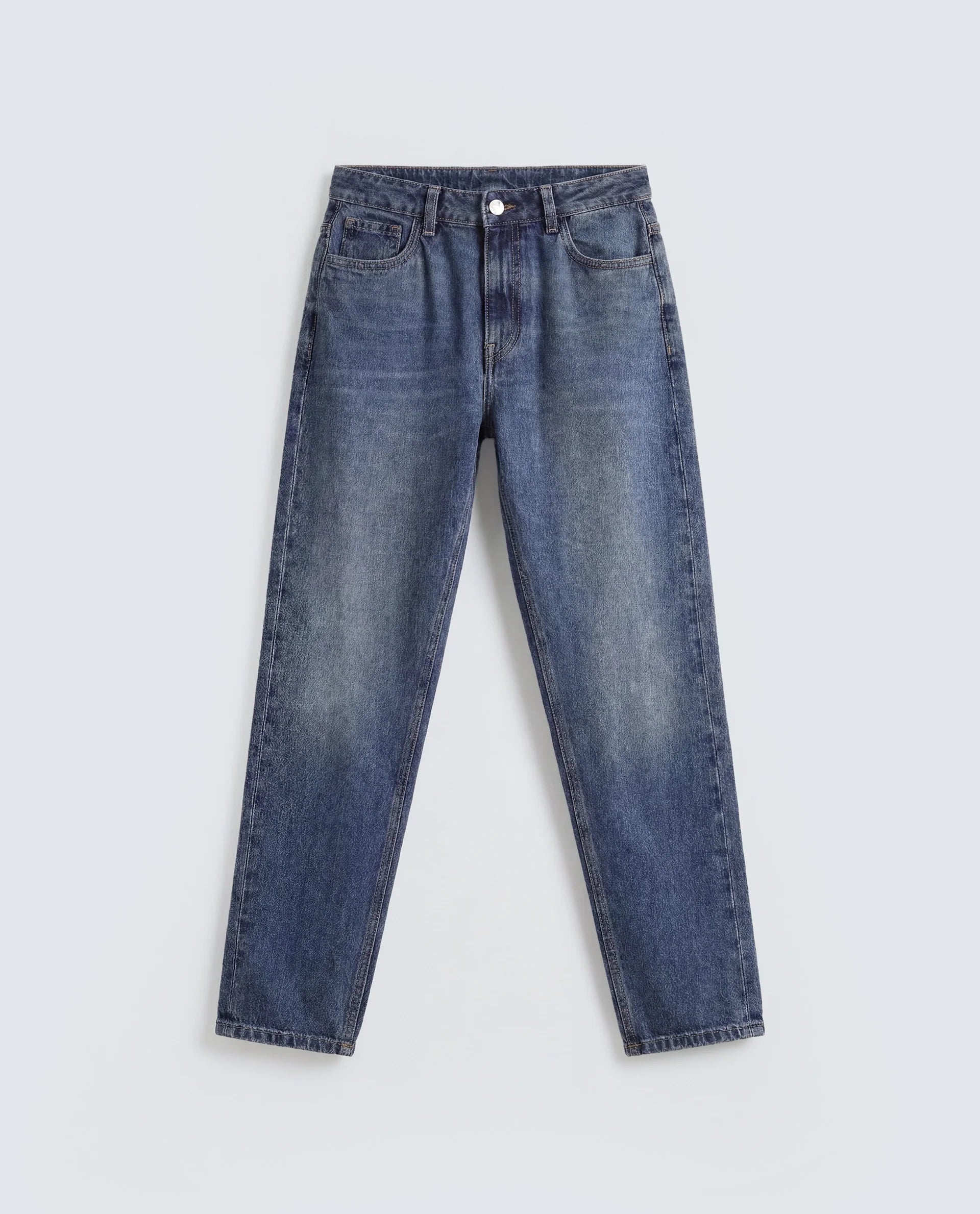 Rareism Women's Momlim Blue Cotton Blend Mom Fit Plain Jeans