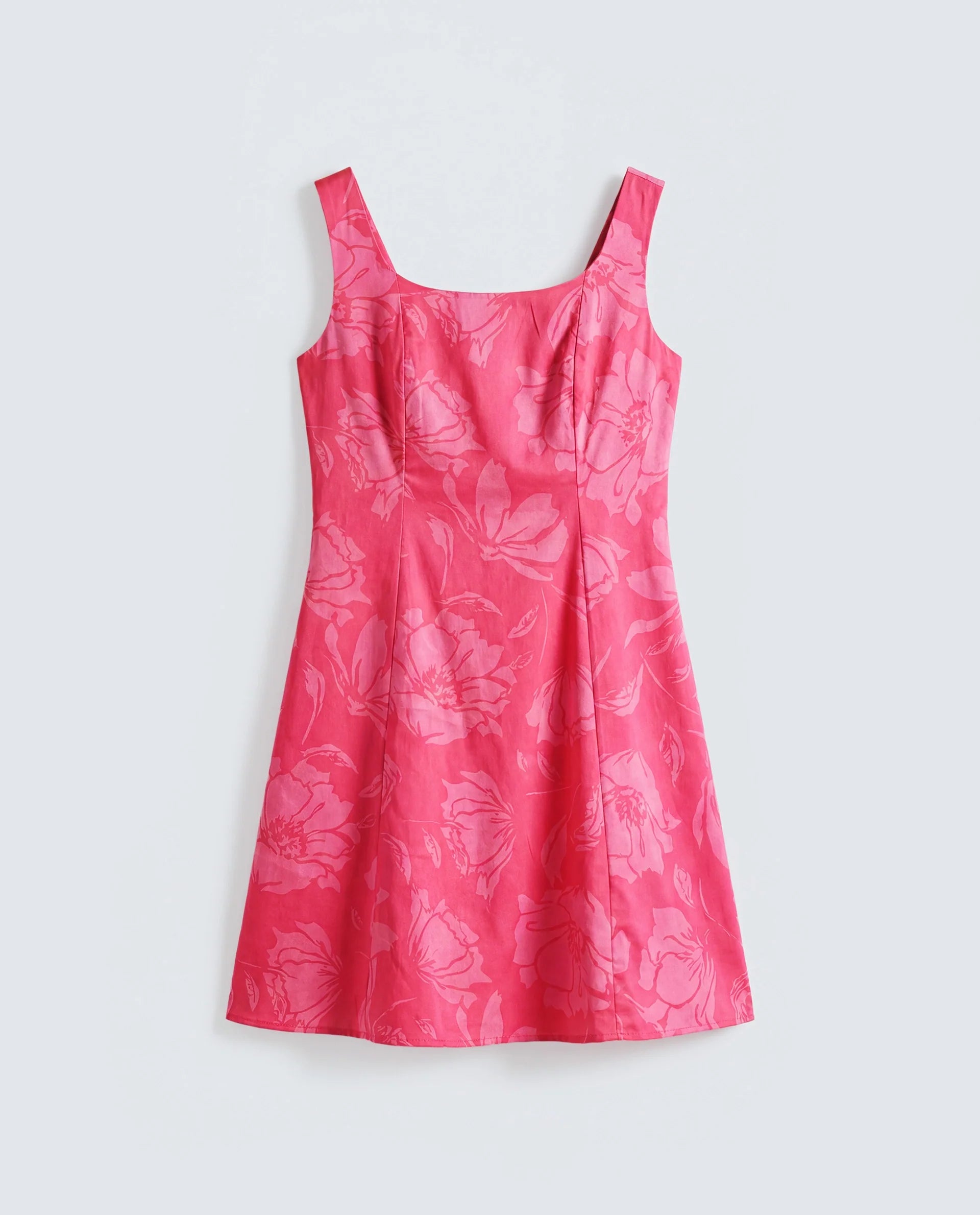 Rareism Women's Mopa Pink Cotton Satin Sleeveless Boat Neck Fit And Flare Floral Print Dress