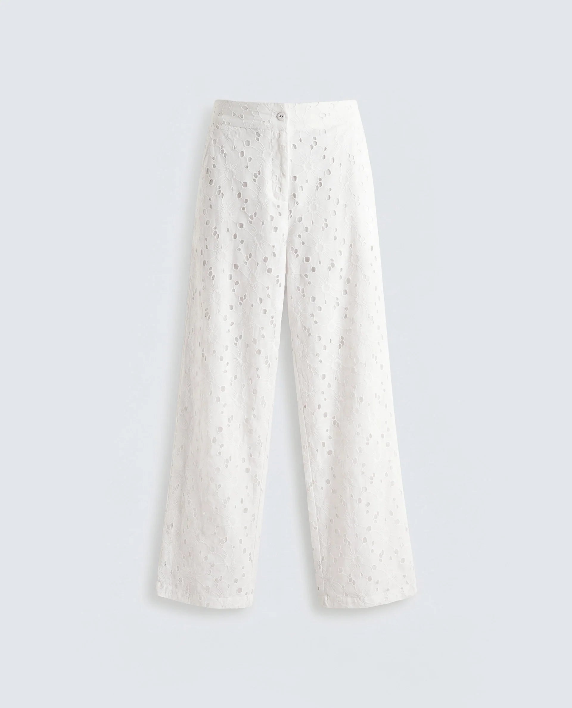 Rareism Women's Nuton-B White Cotton Plain Regular Fit Trouser