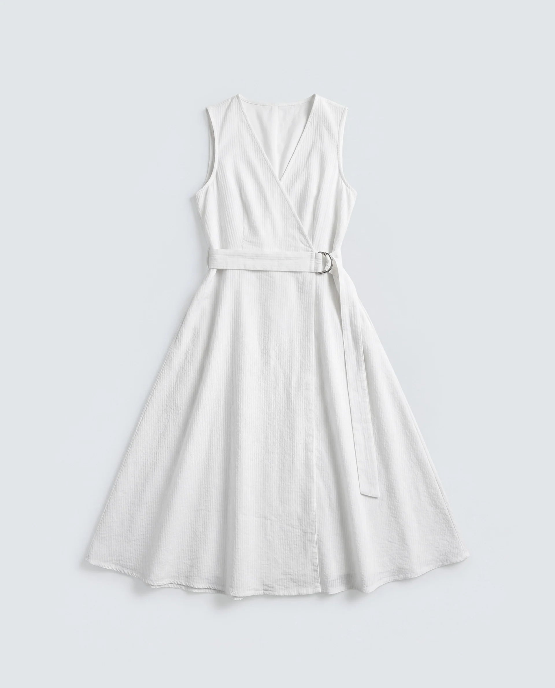 Rareism Women's Rulet Primary Beige Cotton Sleeveless V-Neck A-Line Plain Dress