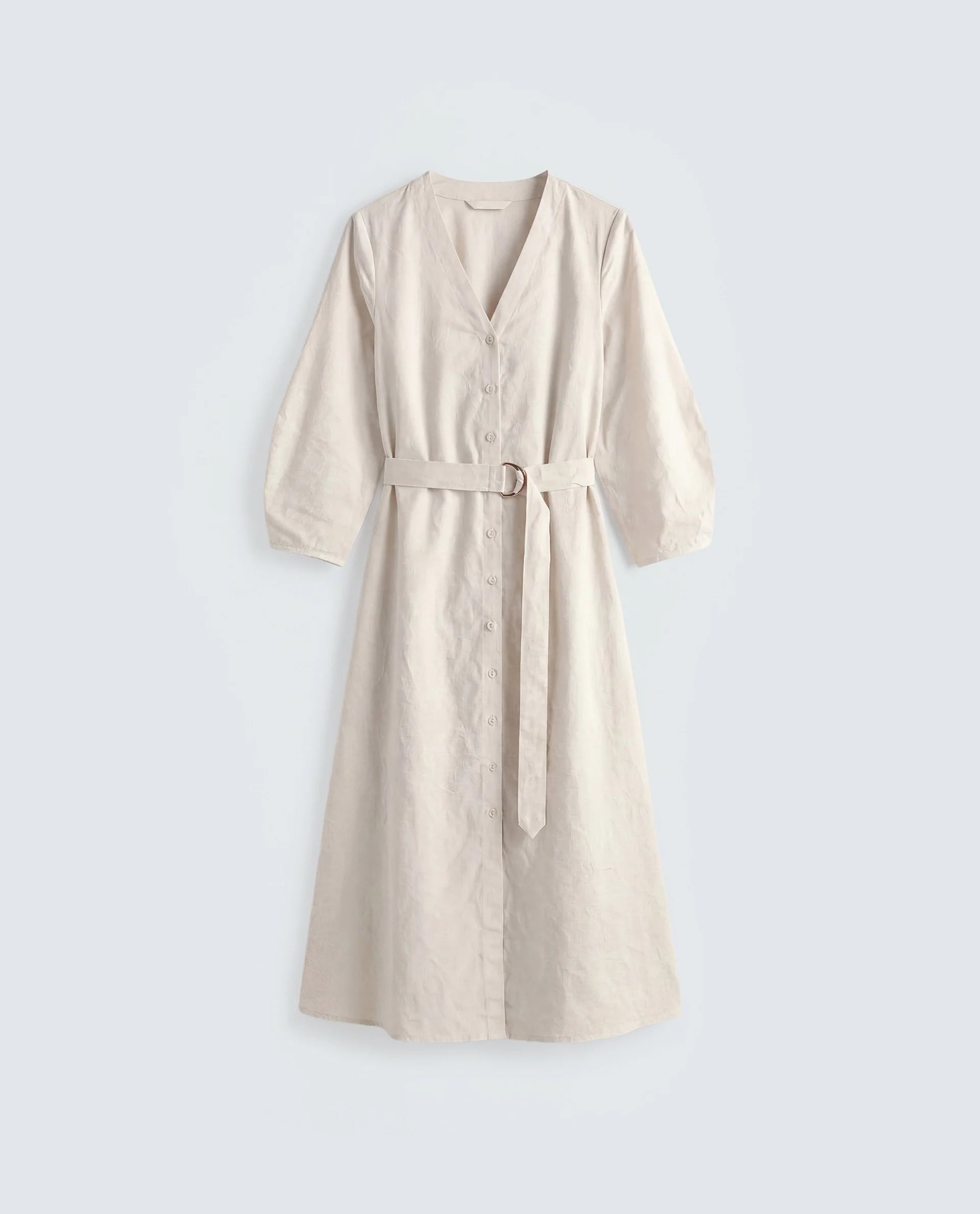 Rareism Women's Rumang Off White Cotton V-Neck Button A-Line Jacquard Print Dress