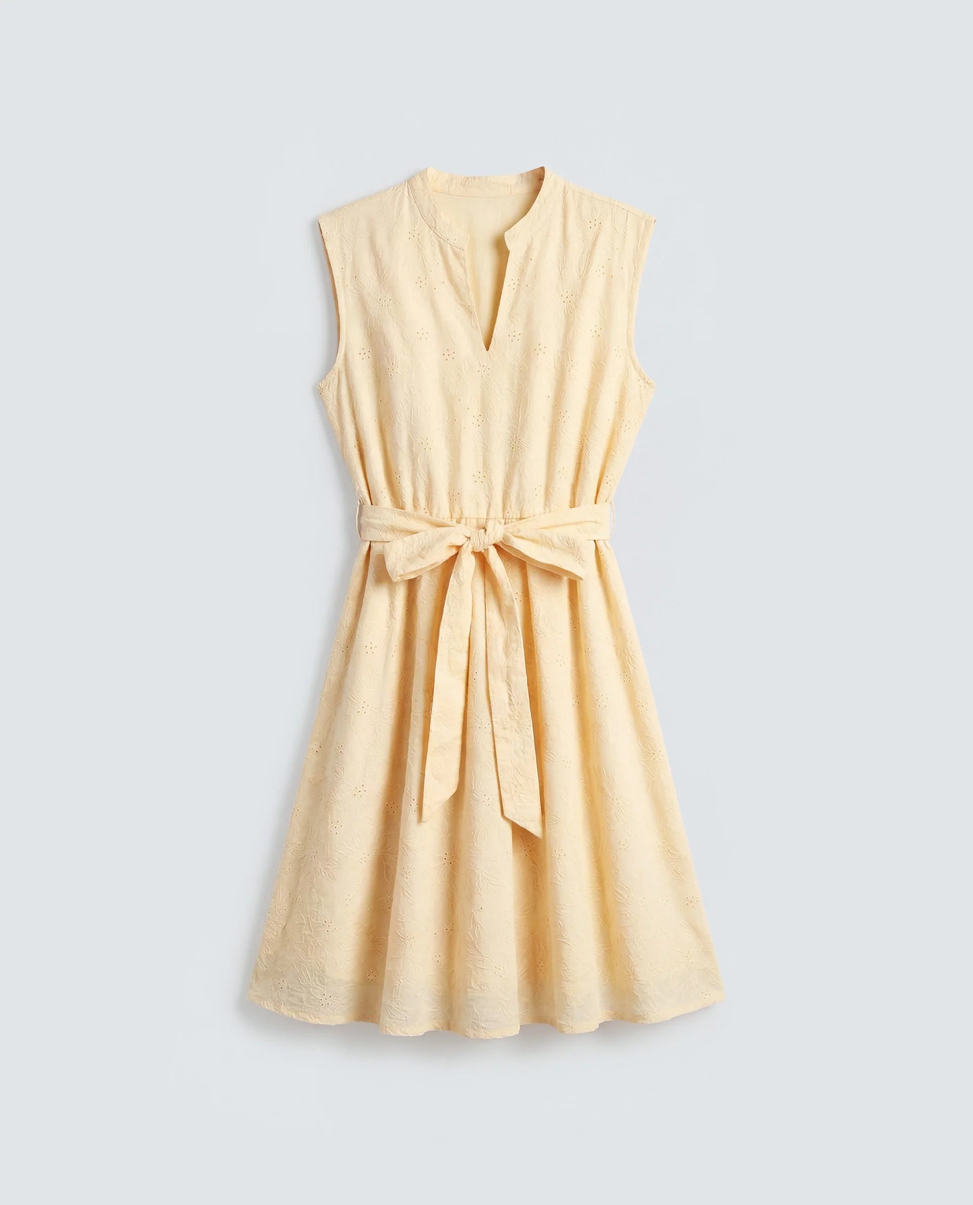 Rareism Women's Rumi Pastel Yellow Cotton Sleeveless Band Collar Regular Fit Plain Dress