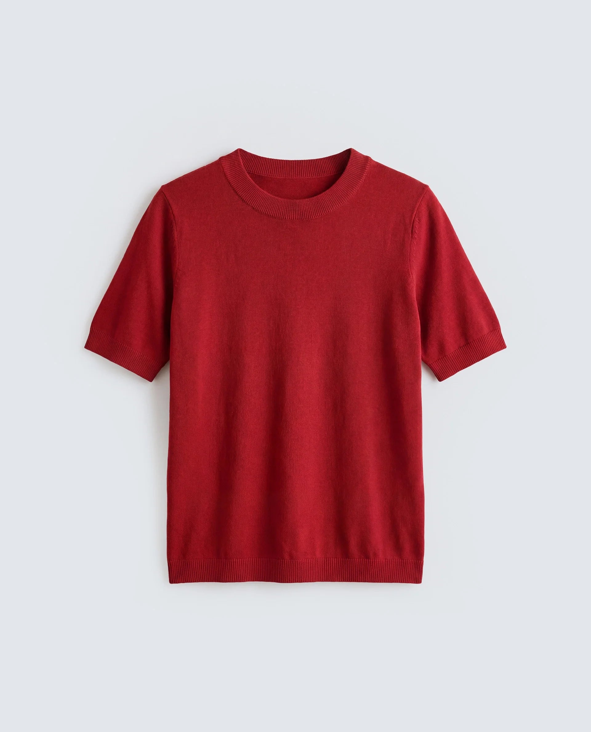 Rareism Women's Sohrdo Red Nylon Blend Half Sleeve Crew Neck Regular Fit Plain Top