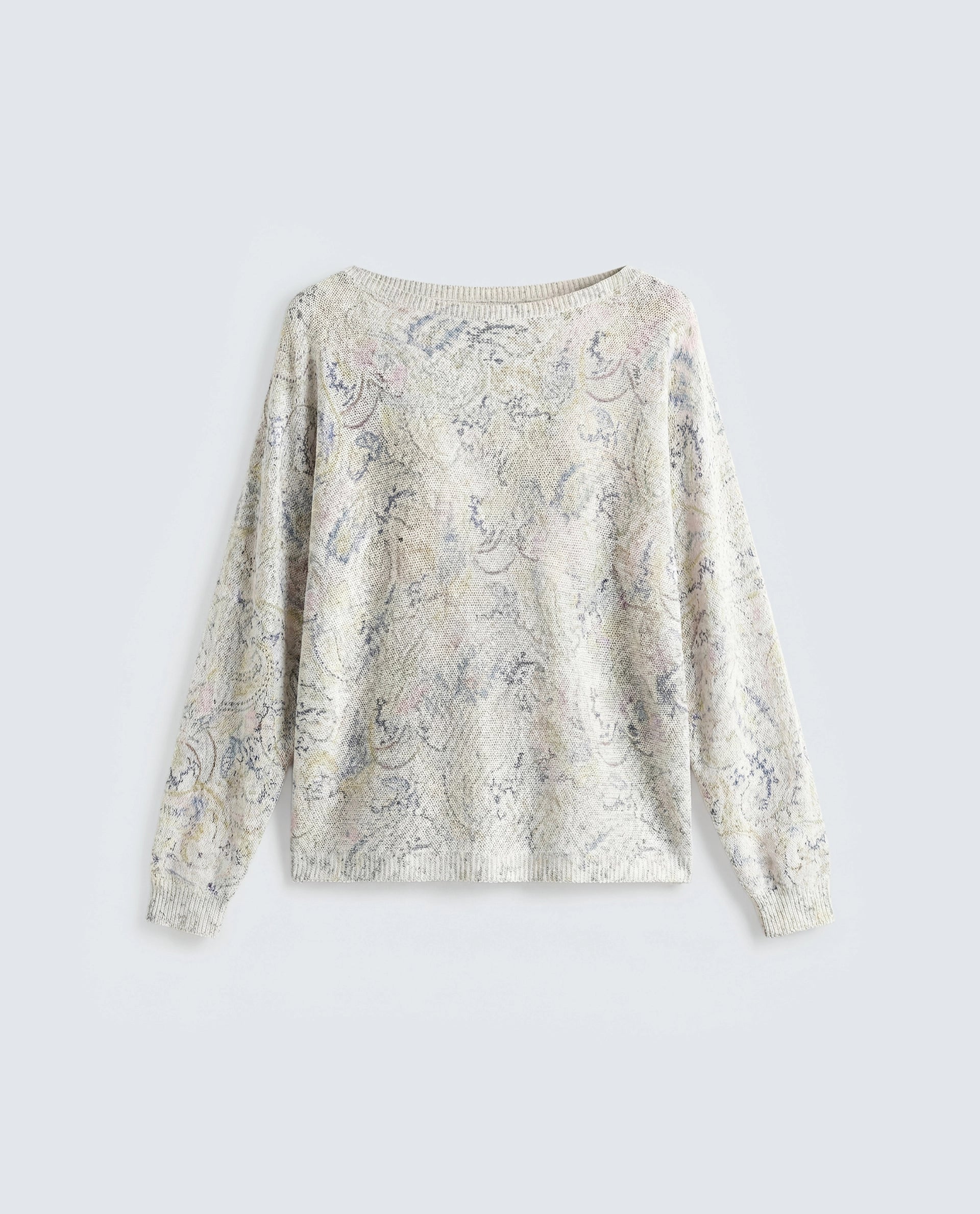 Rareism Women's Sovo Light Multi Viscose Blend Full Sleeve Boat Neck Relaxed Fit Paisley Top