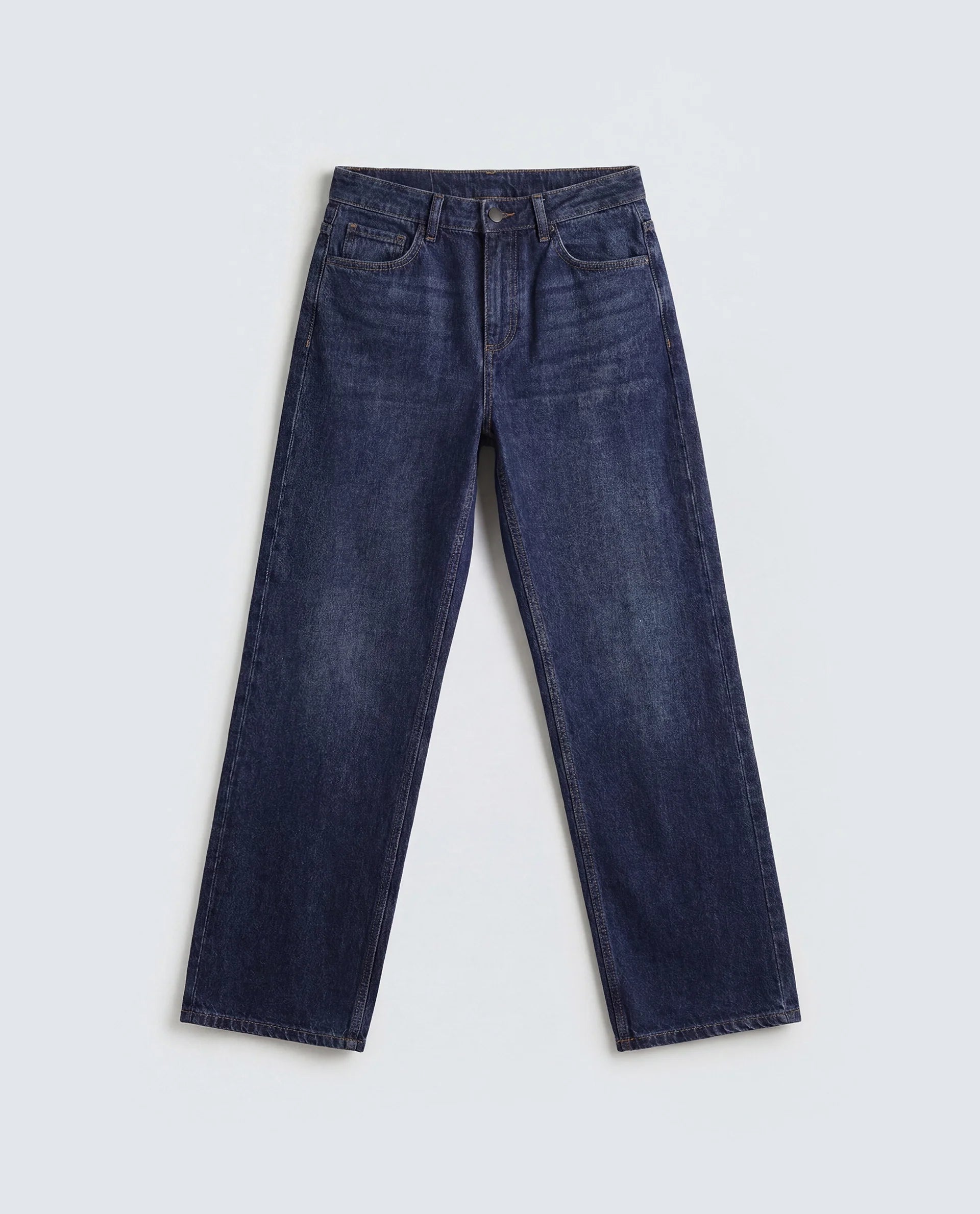 Rareism Women's Stalia Dark Blue Cotton Blend Straight Fit Plain Jeans