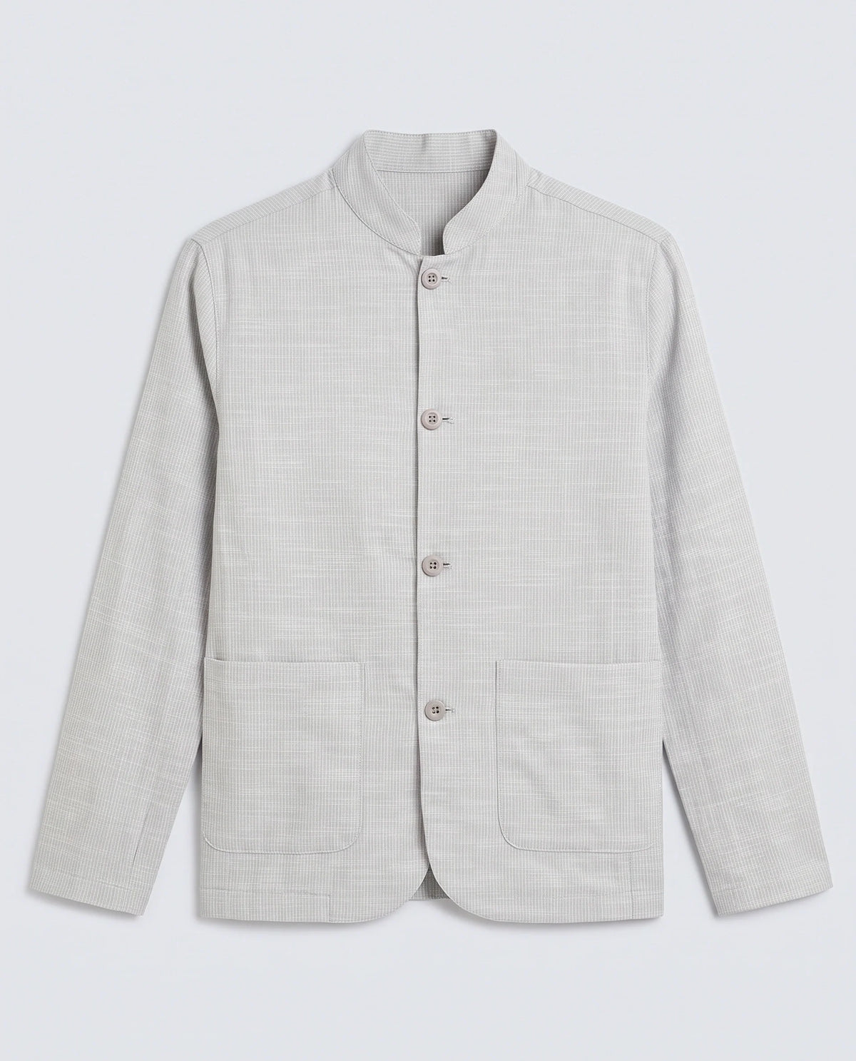 Rare Rabbit Men's Bira-J Light Grey Cotton Blend Fabric Full Sleeve Mandarin Collar Regular Fit Striped Shacket