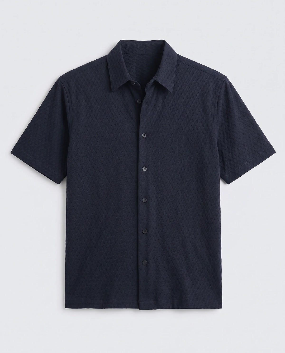 Rare Rabbit Men's Borp-26 Navy Cotton Fabric Half Sleeve Spread Collar Regular Fit Jacquard Shirt