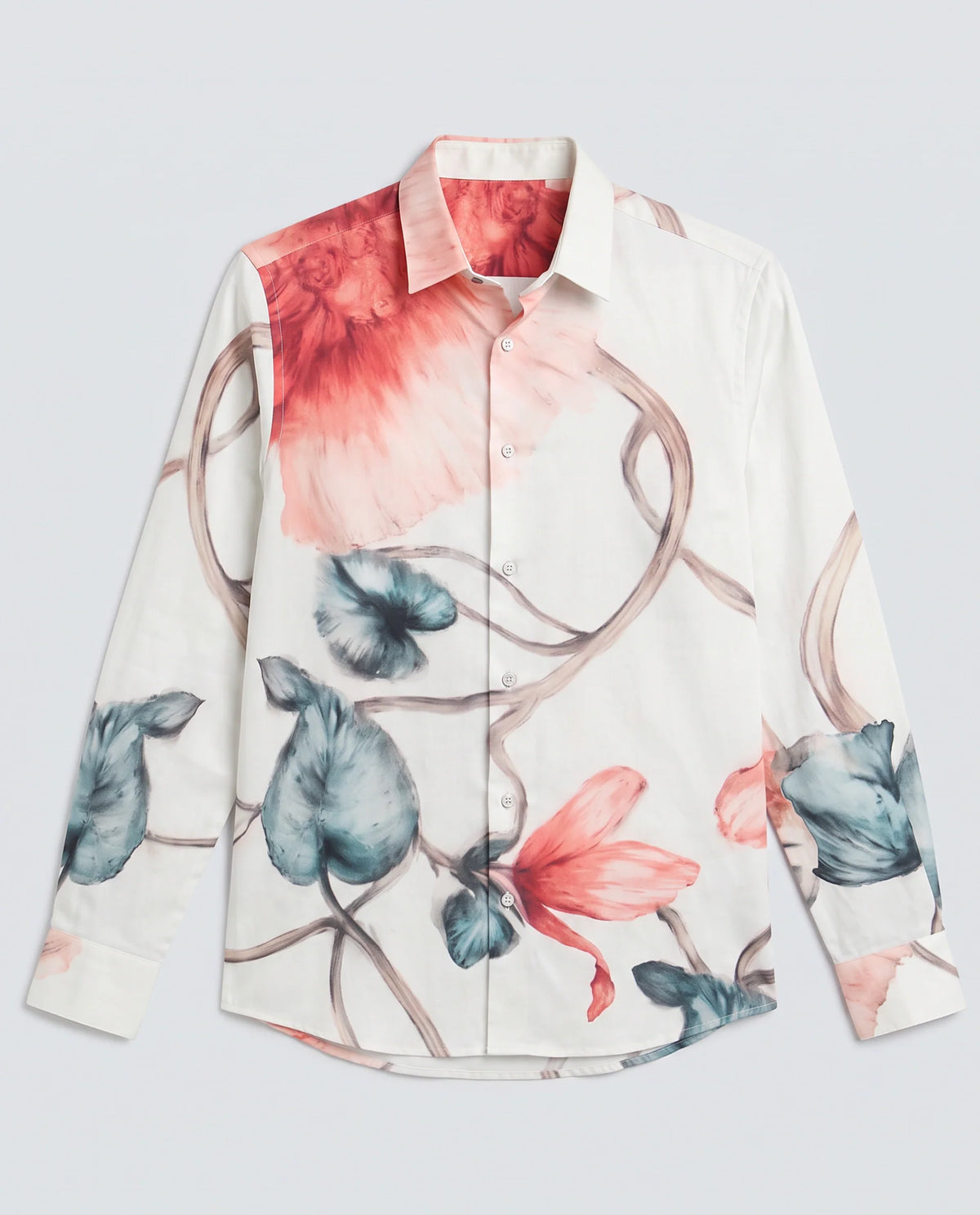 Rare Rabbit Men's Brib Off White Cotton Blend Fabric Full Sleeve Spread Collar Regular Fit Floral Print Shirt
