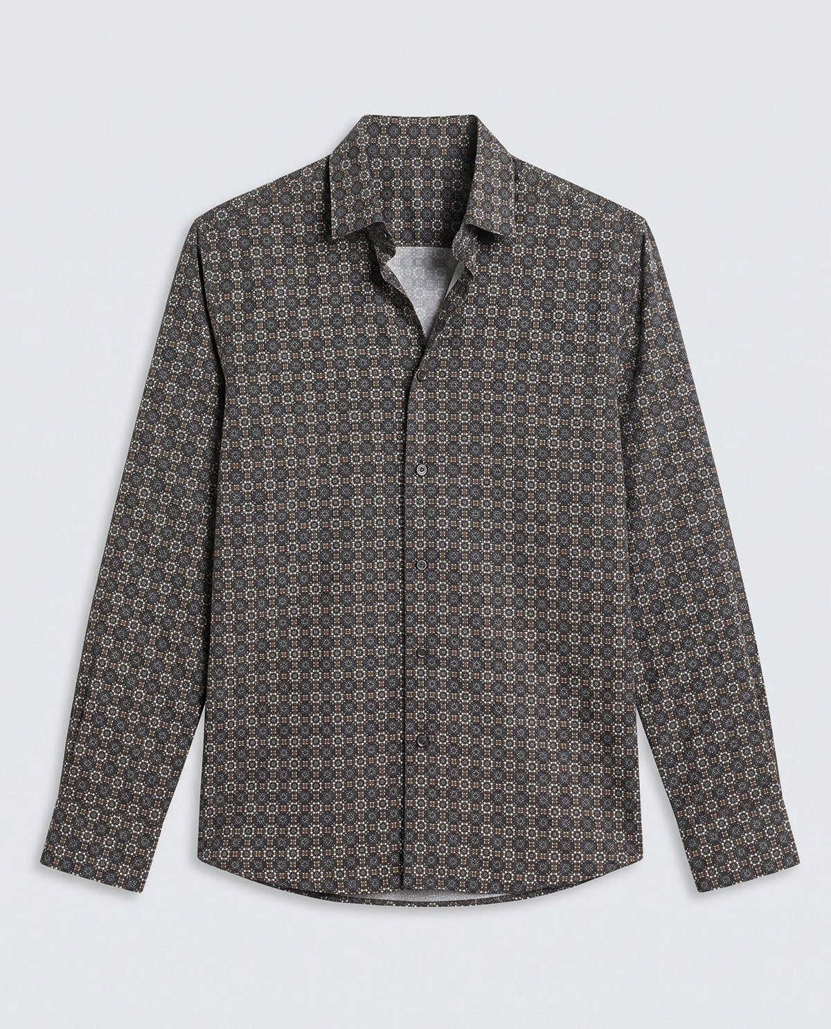 Rare Rabbit Men's Cazn Black Viscose Fabric Full Sleeve Spread Collar Regular Fit Geometric Print Shirt