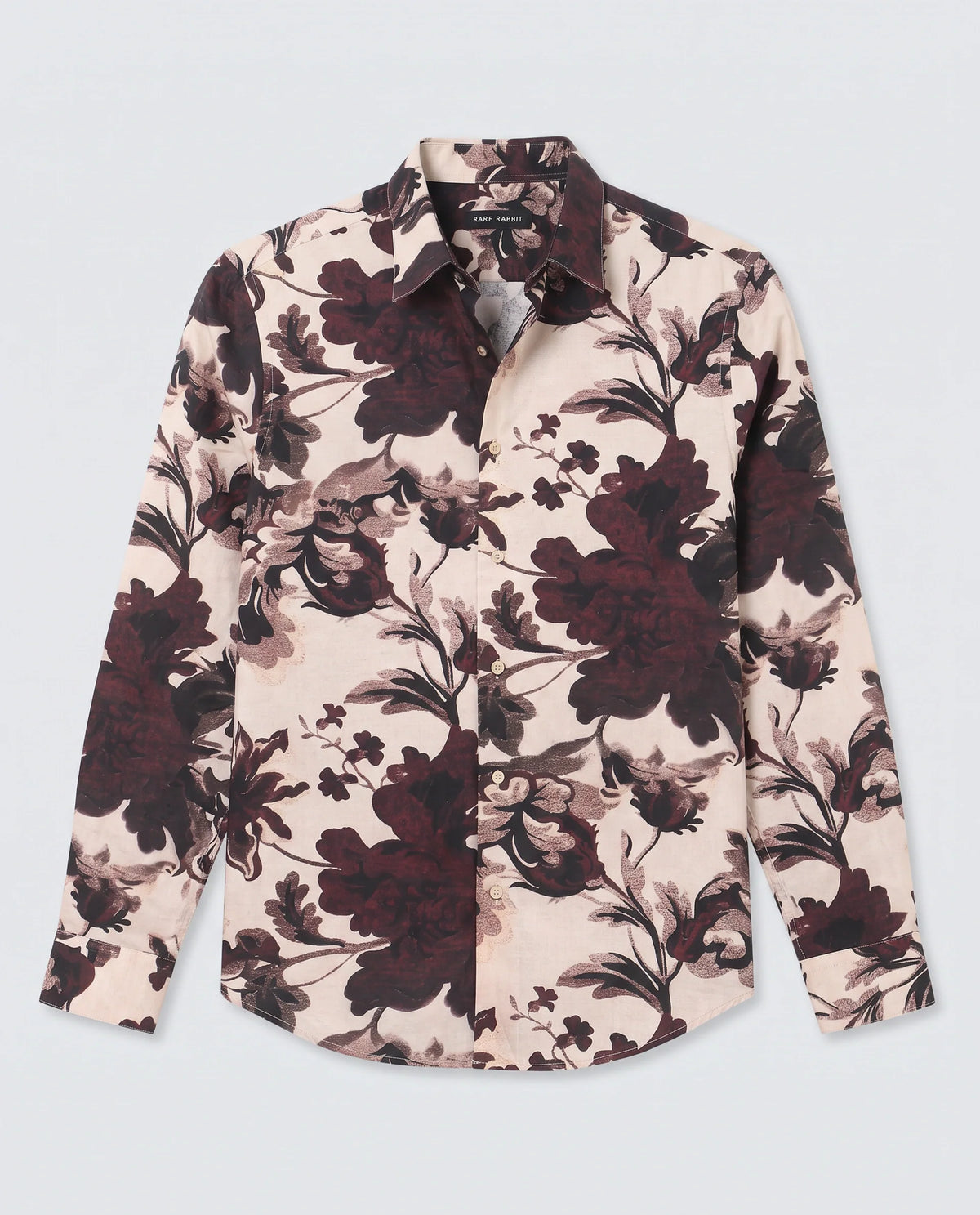 Rare Rabbit Men's Ciel Beige Cotton Fabric Full Sleeve Spread Collar Button Regular Fit Floral Print Shirt