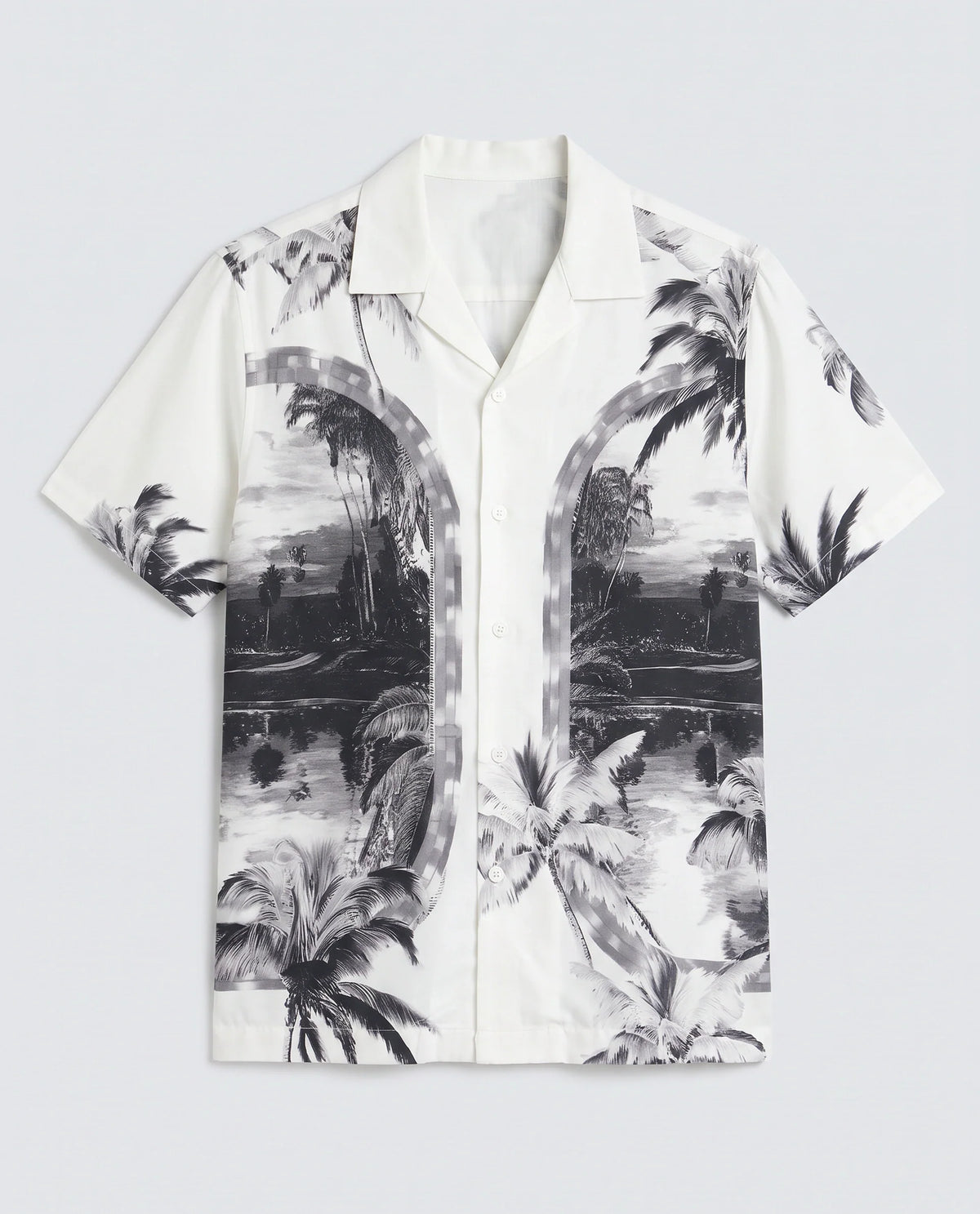 Rare Rabbit Men's Coco White Cotton Blend Fabric Half Sleeve Cuban Collar Regular Fit Tropical Print Shirt