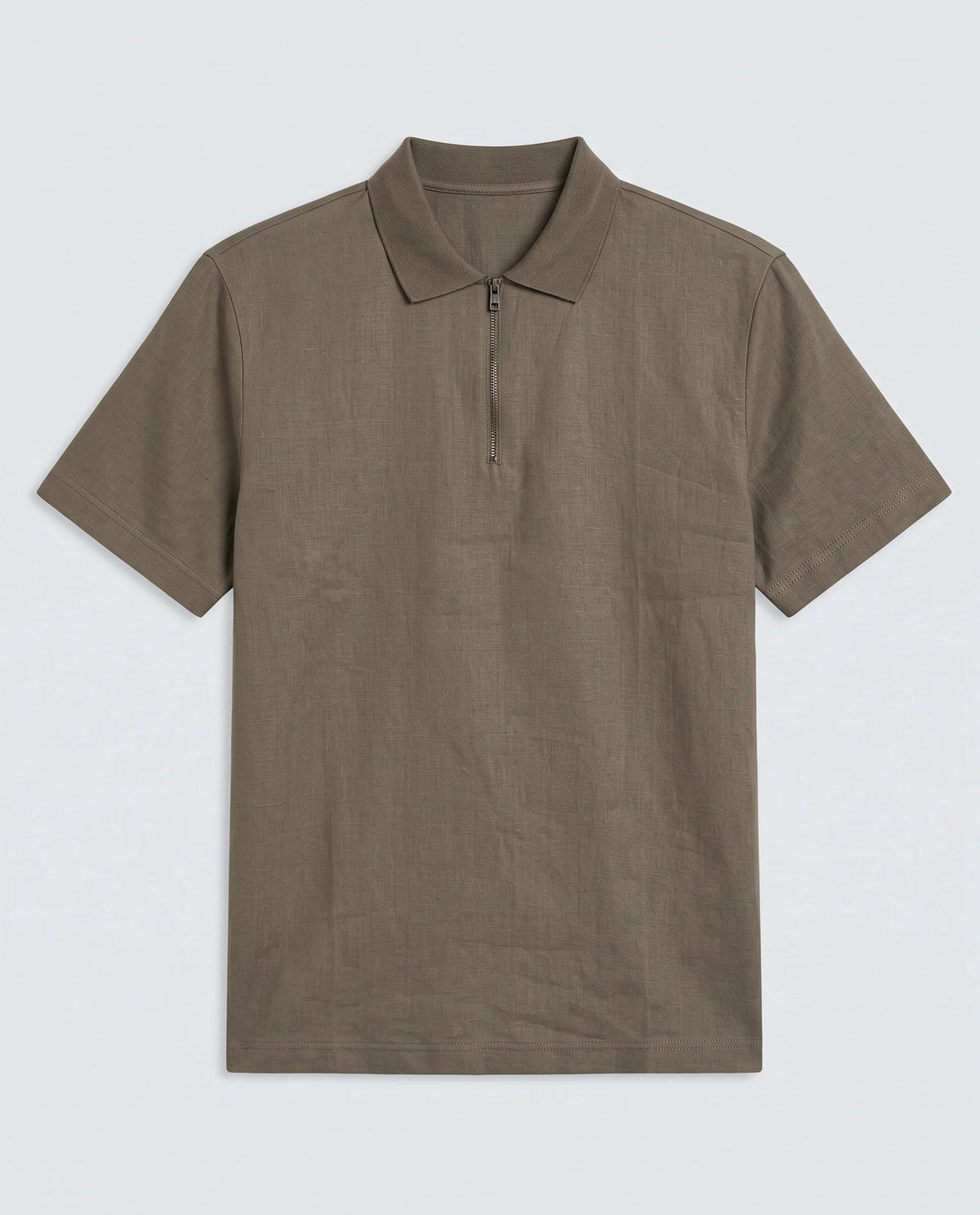 Rare Rabbit Men's Cosma-S26 Olive Linen Blend Fabric Half Sleeve Spread Collar Regular Fit Plain Polo