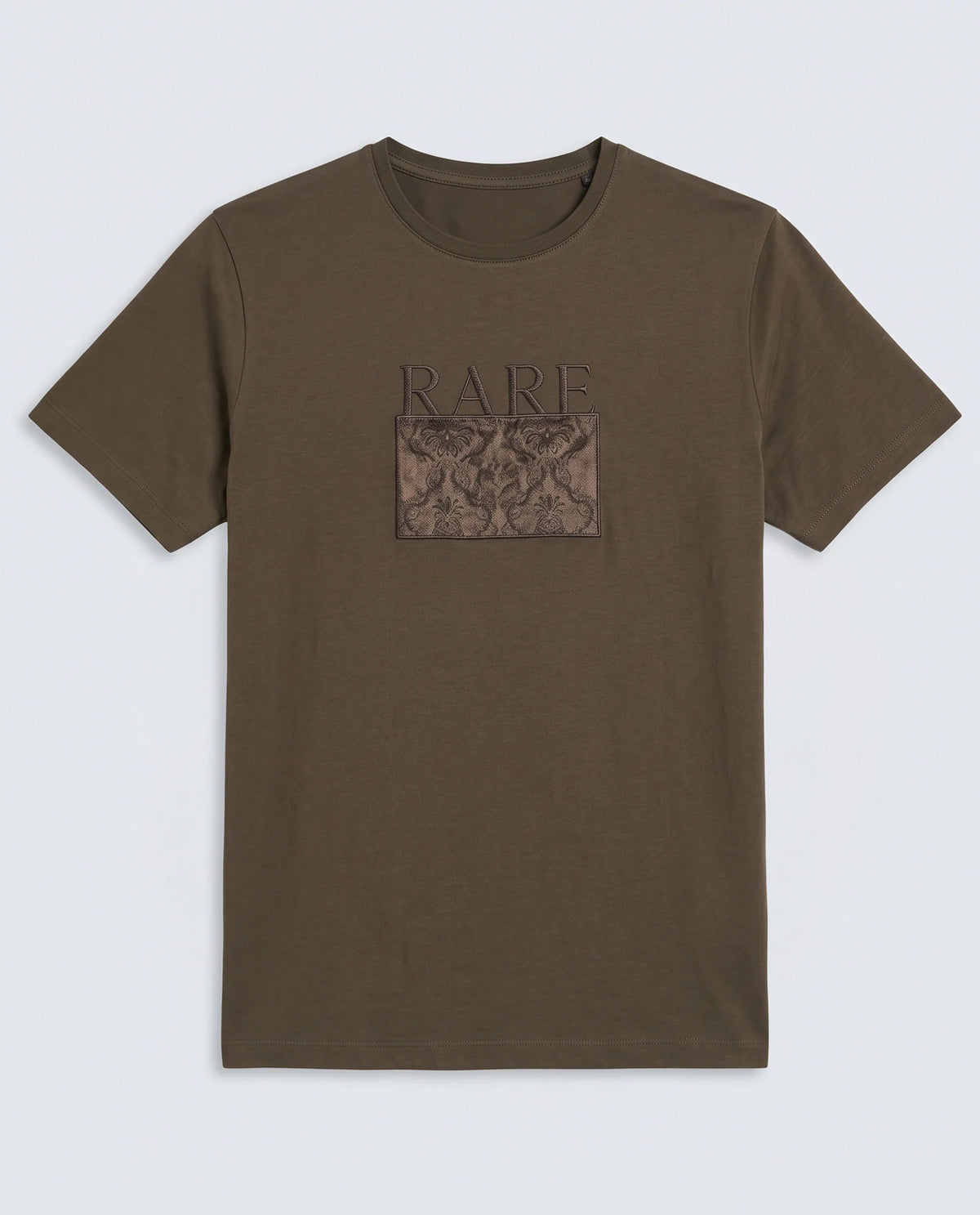 Rare Rabbit Men's Deb Dark Brown Cotton Fabric Half Sleeve Crew Neck Regular Fit Graphic Print T-Shirt
