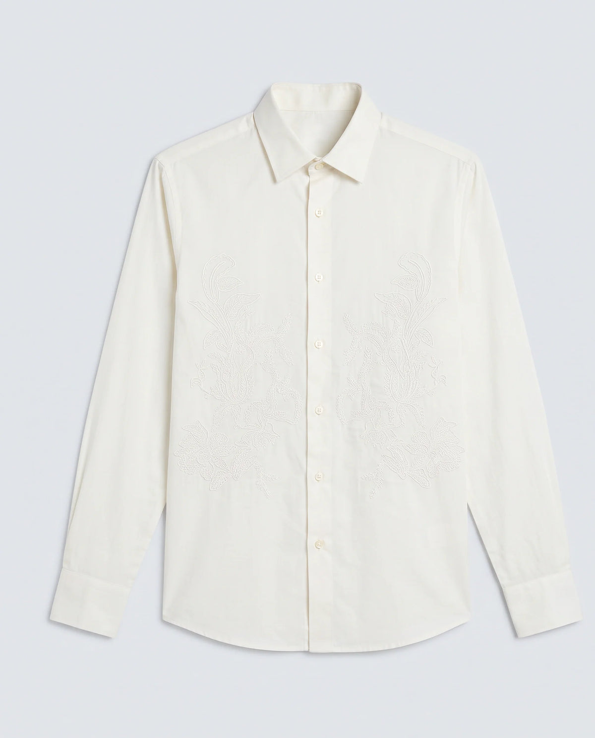 Rare Rabbit Men's Dori Off White Cotton Fabric Full Sleeves Collared Neck Button Closure Embroidered Shirt