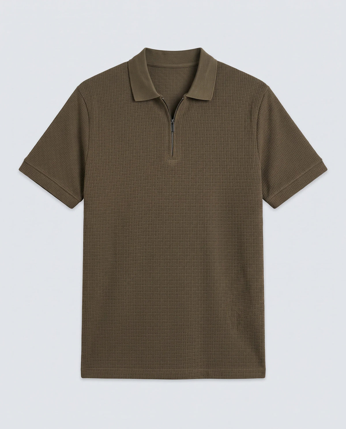 Rare Rabbit Men's Envo Brown Cotton Fabric Half Sleeve Spread Collar Regular Fit Textured Polo