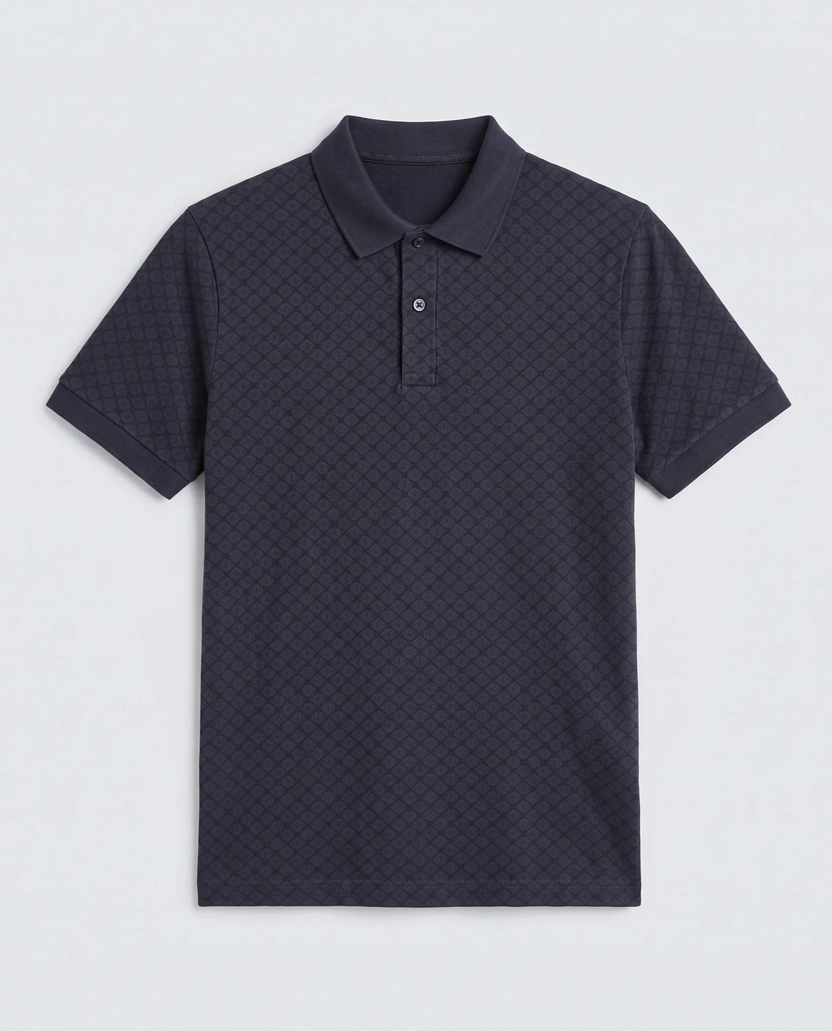 Rare Rabbit Men's Eran Navy Cotton Blend Fabric Half Sleeve Spread Collar Regular Fit Geometric Print Polo