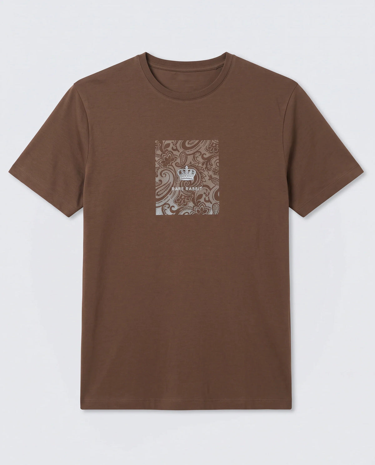 Rare Rabbit Men's Fiol Dusky Orange Cotton Fabric Half Sleeve Crew Neck Regular Fit Graphic Print T-Shirt