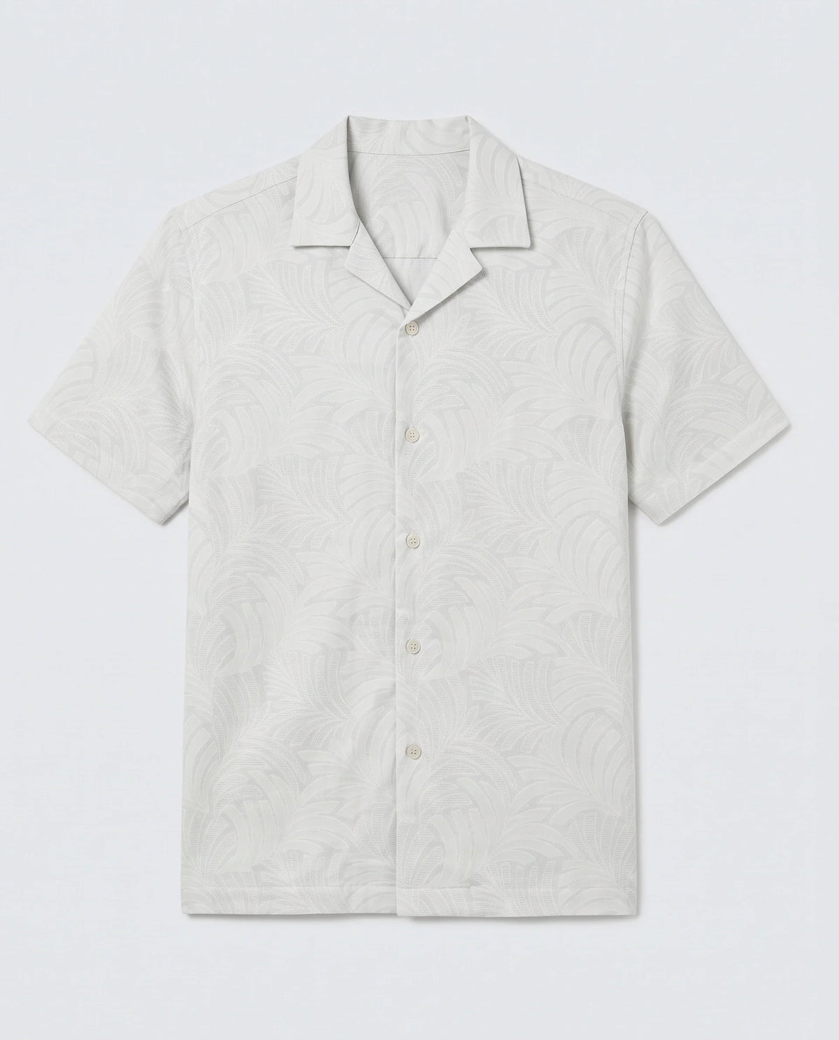 Rare Rabbit Men's Fira Off White Cotton Blend Half Sleeve Cuban Collar Regular Fit Jacquard Shirt