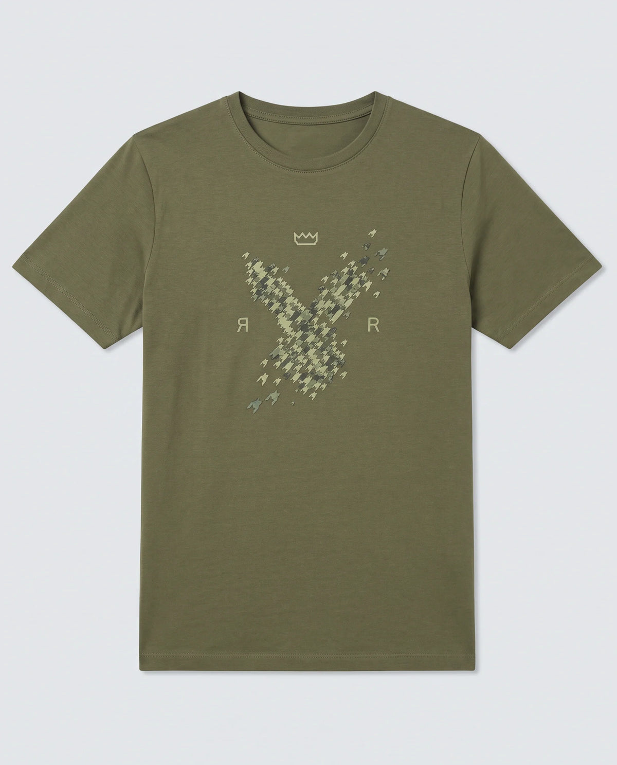 Rare Rabbit Men's Fle Olive Cotton Blend Fabric Half Sleeve Crew Neck Regular Fit Graphic Print T-Shirt