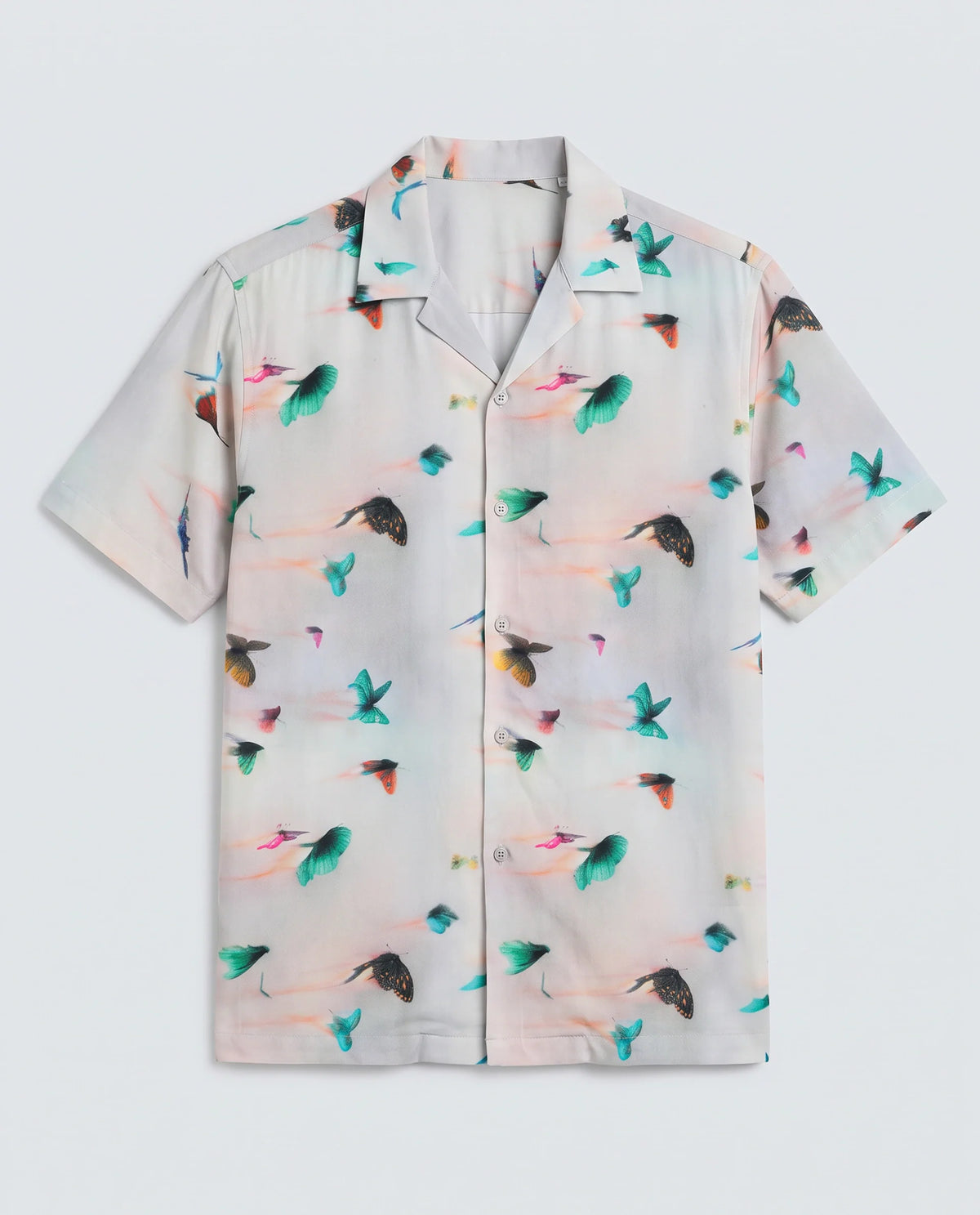 Rare Rabbit Men's Flog Dusky Blue Viscose Fabric Half Sleeve Cuban Collar Regular Fit Floral Print Shirt