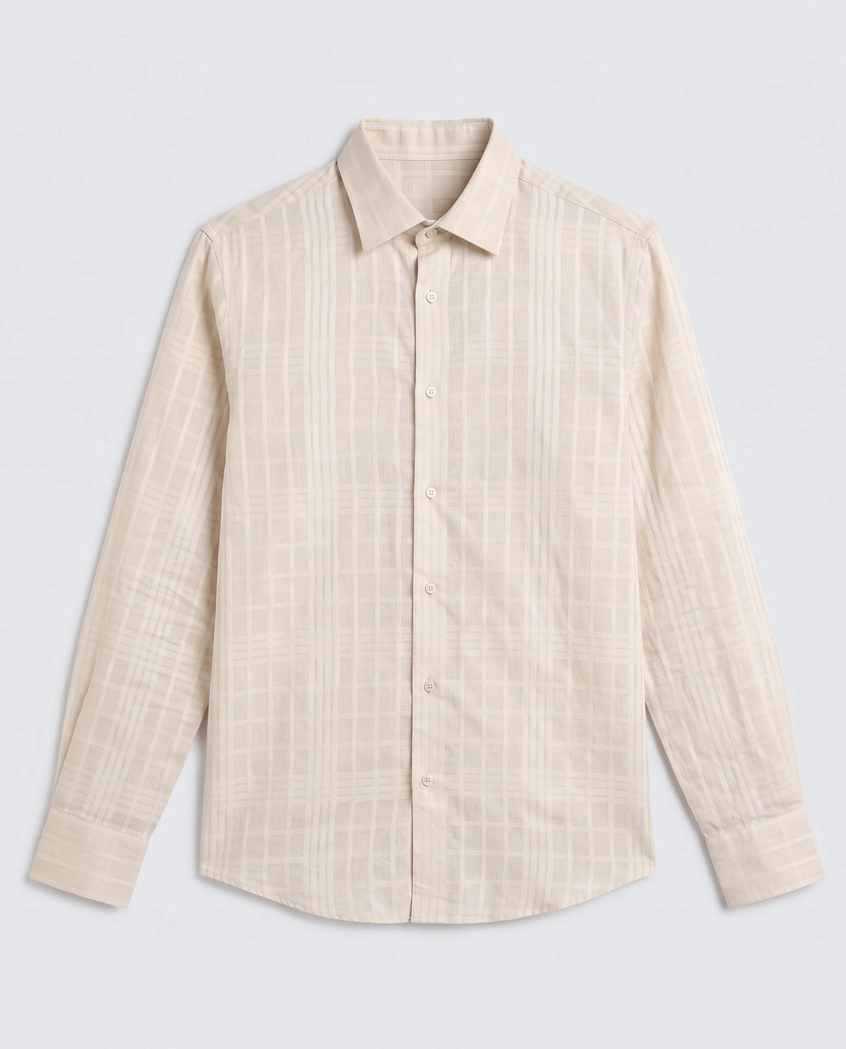 Rare Rabbit Men's Ford Beige Cotton Fabric Full Sleeve Spread Collar Regular Fit Checked Shirt