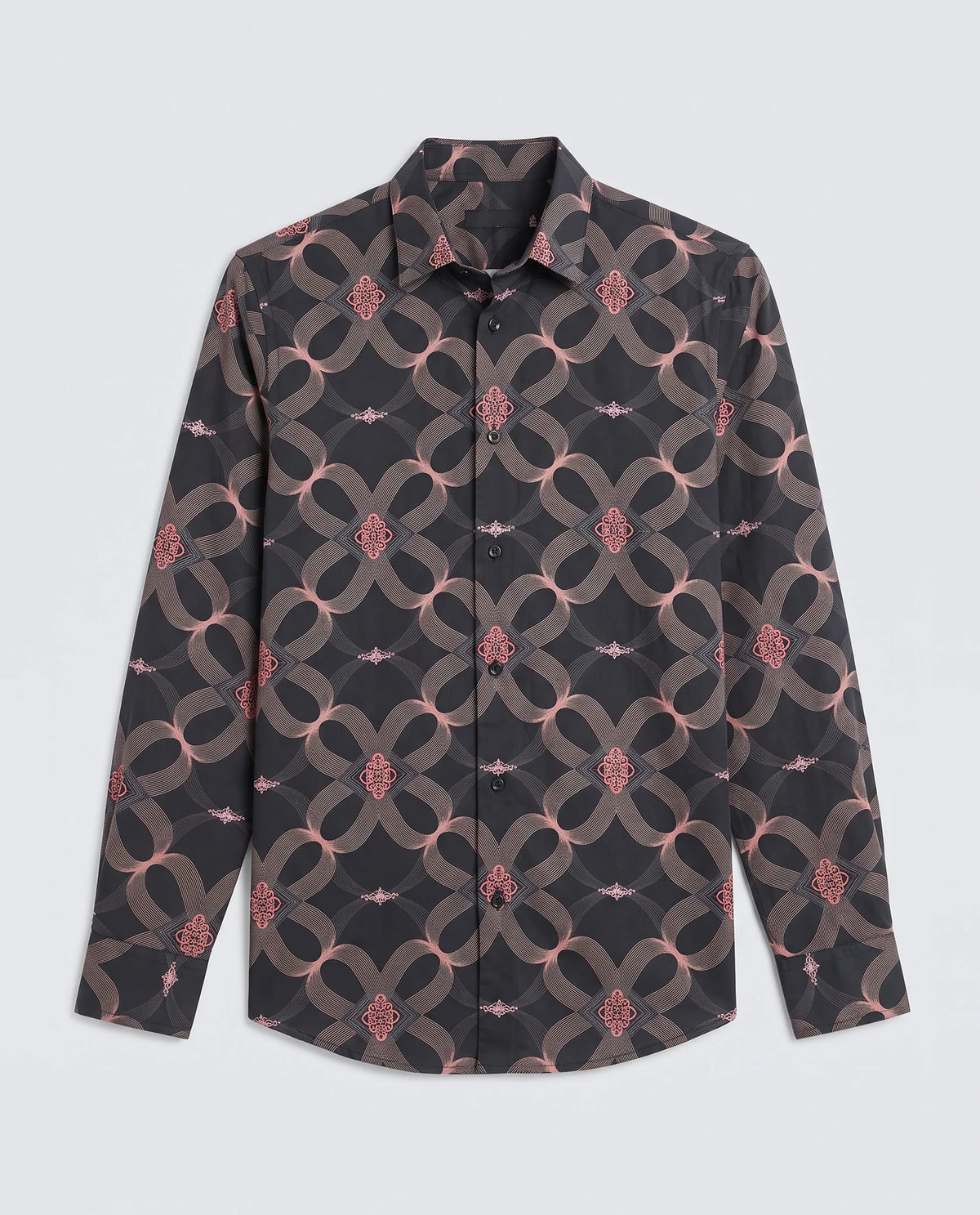 Rare Rabbit Men's Gash Black Viscose Fabric Full Sleeve Spread Collar Regular Fit Geometric Print Shirt