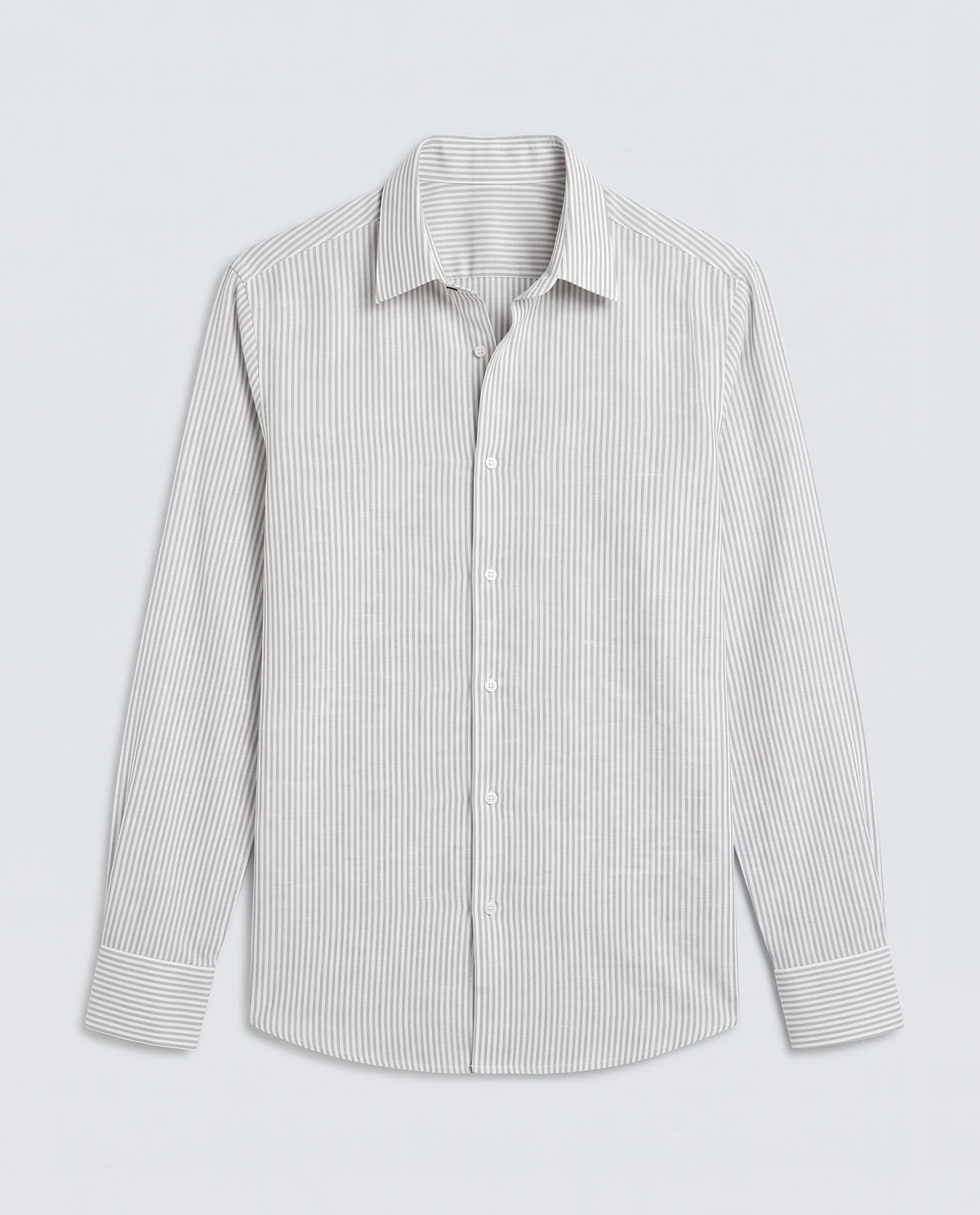 Rare Rabbit Men's Glav Light Grey Cotton Fabric Full Sleeve Spread Collar Button Regular Striped Shirt
