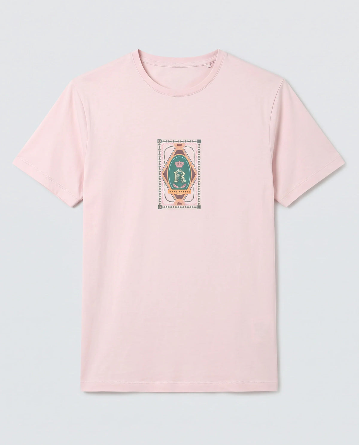 Rare Rabbit Men's Grit Light Pink Cotton Blend Fabric Half Sleeve Crew Neck Regular Fit Graphic Print T-Shirt