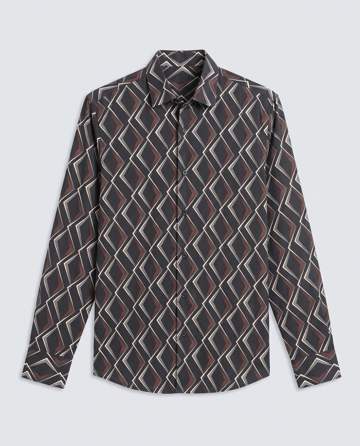 Rare Rabbit Men's Hurn Black Viscose Fabric Full Sleeve Spread Collar Regular Fit Geometric Print Shirt