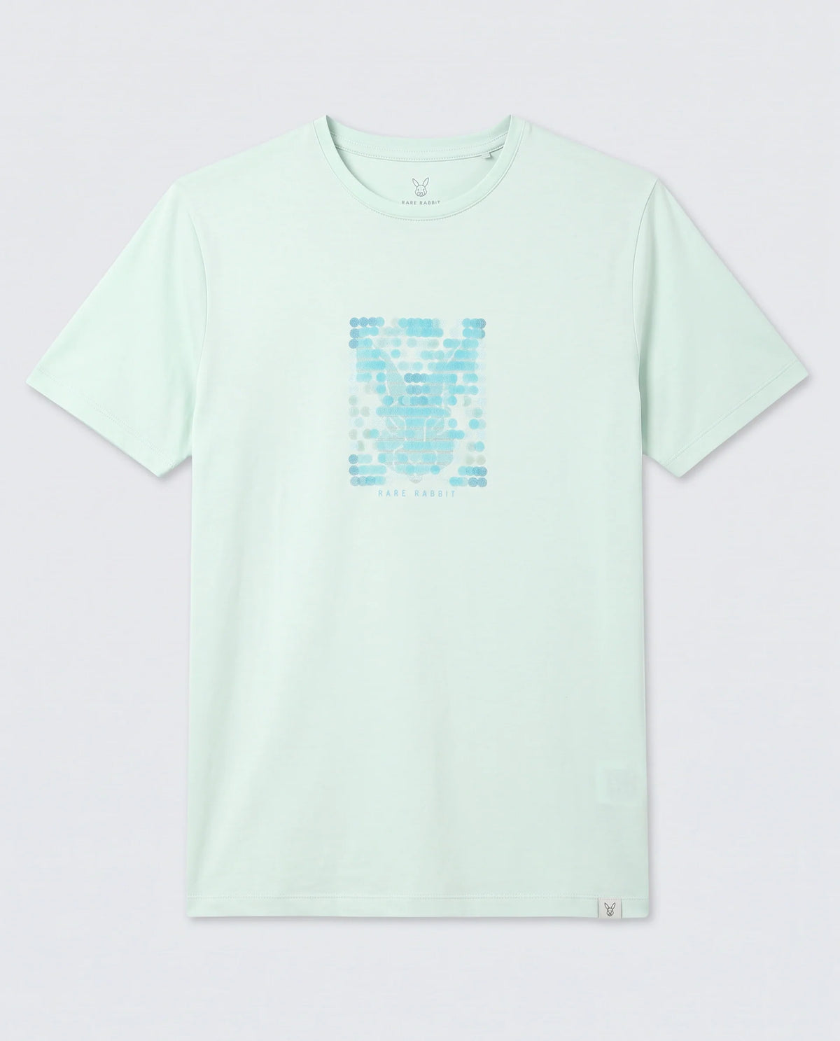 Rare Rabbit Men's Icy Pastel Green Cotton Blend Fabric Half Sleeve Crew Neck Regular Fit Graphic Print T-Shirt