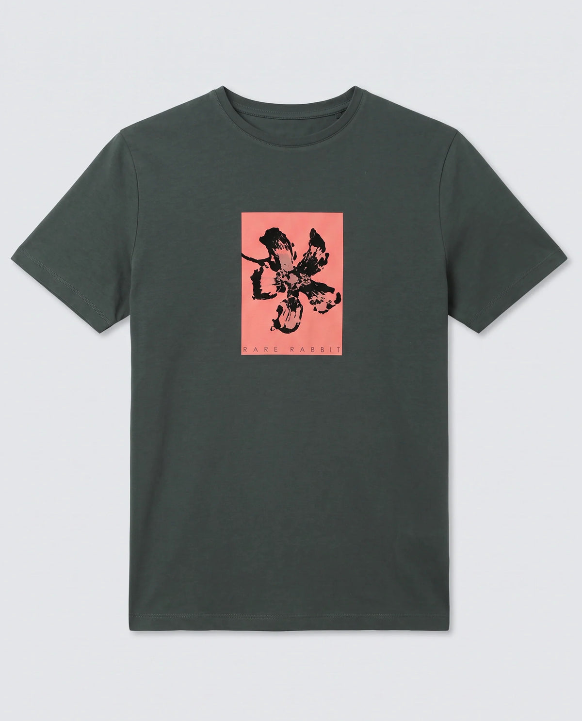 Rare Rabbit Men's Ingi Dark Grey Cotton Blend Fabric Half Sleeve Crew Neck Regular Fit Graphic Print T-Shirt