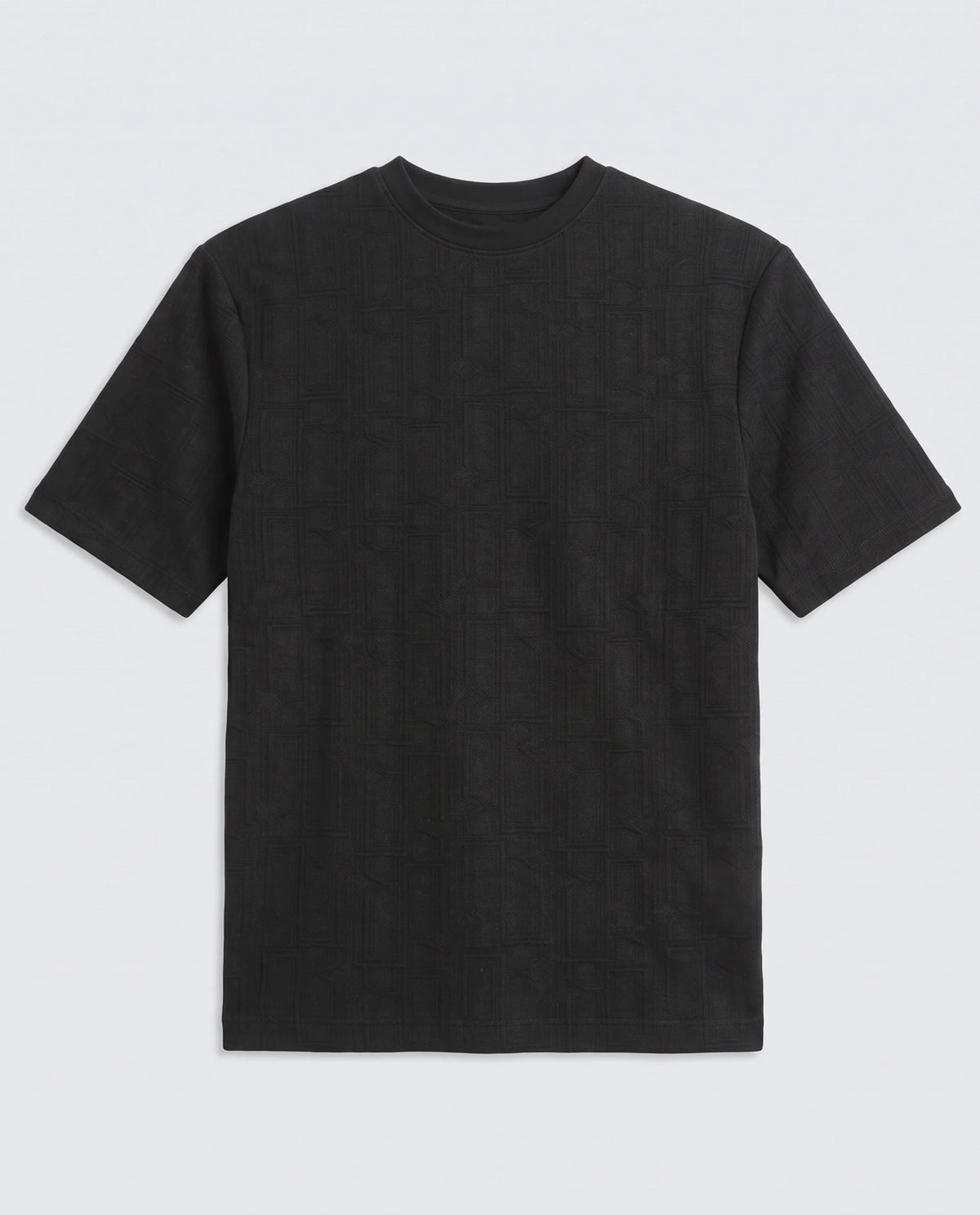Rare Rabbit Men's Jas-1 Black Polyester Blend Fabric Half Sleeve Crew Neck Oversized Jacquard T-Shirt