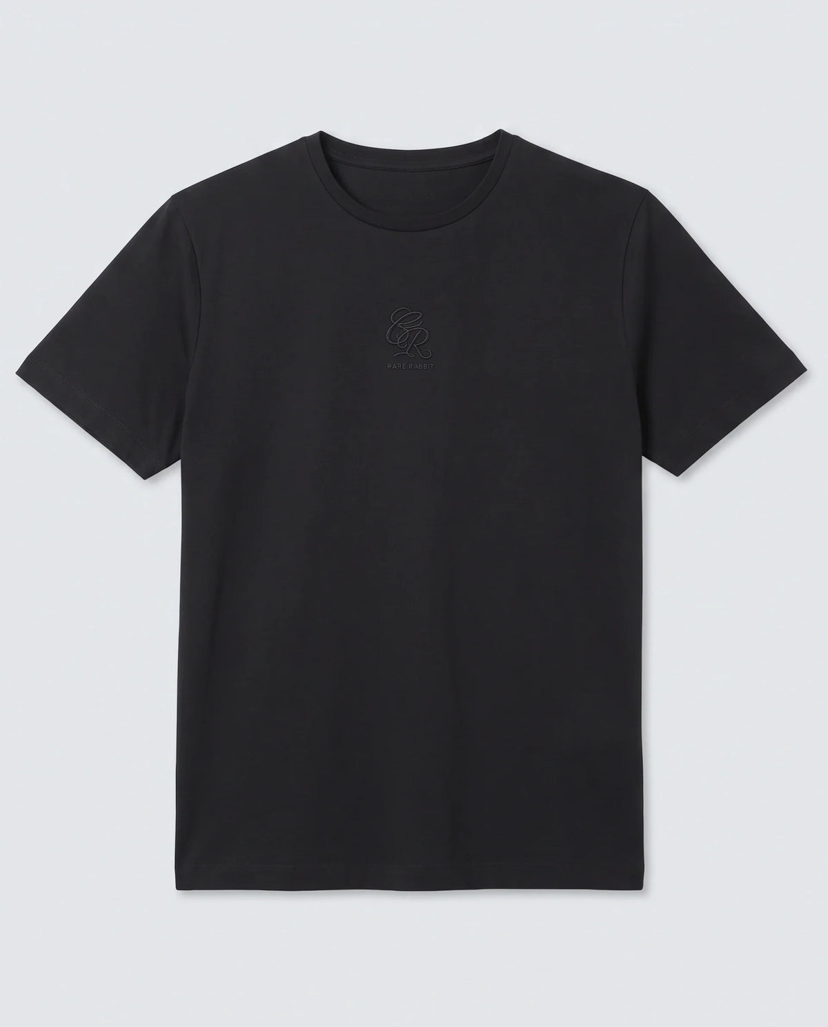 Rare Rabbit Men's Ject-S26 Black Cotton Fabric Half Sleeve Crew Neck Regular Fit Embroidered T-Shirt