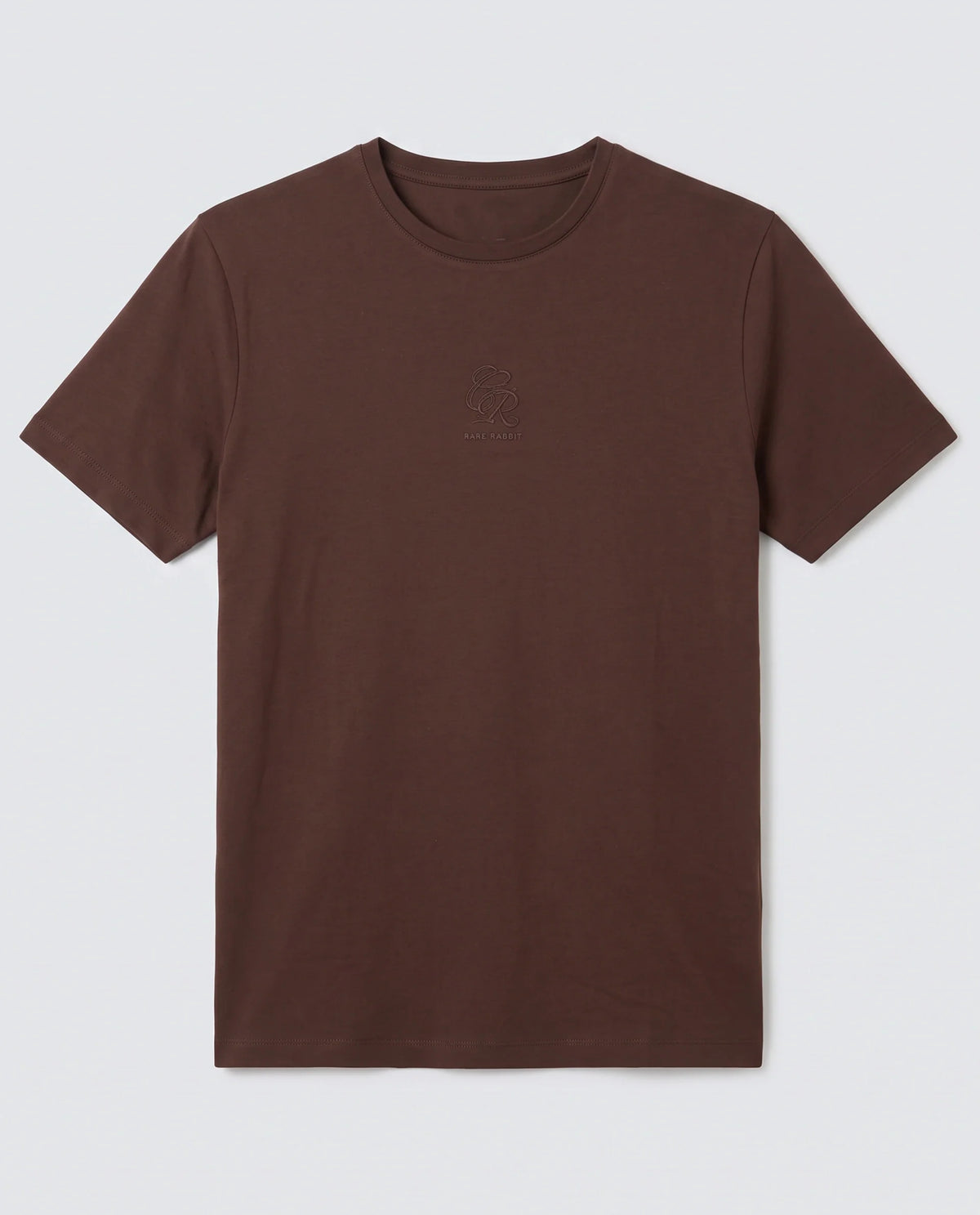 Rare Rabbit Men's Ject-S26 Dark Brown Cotton Fabric Half Sleeve Crew Neck Regular Fit Embroidered T-Shirt