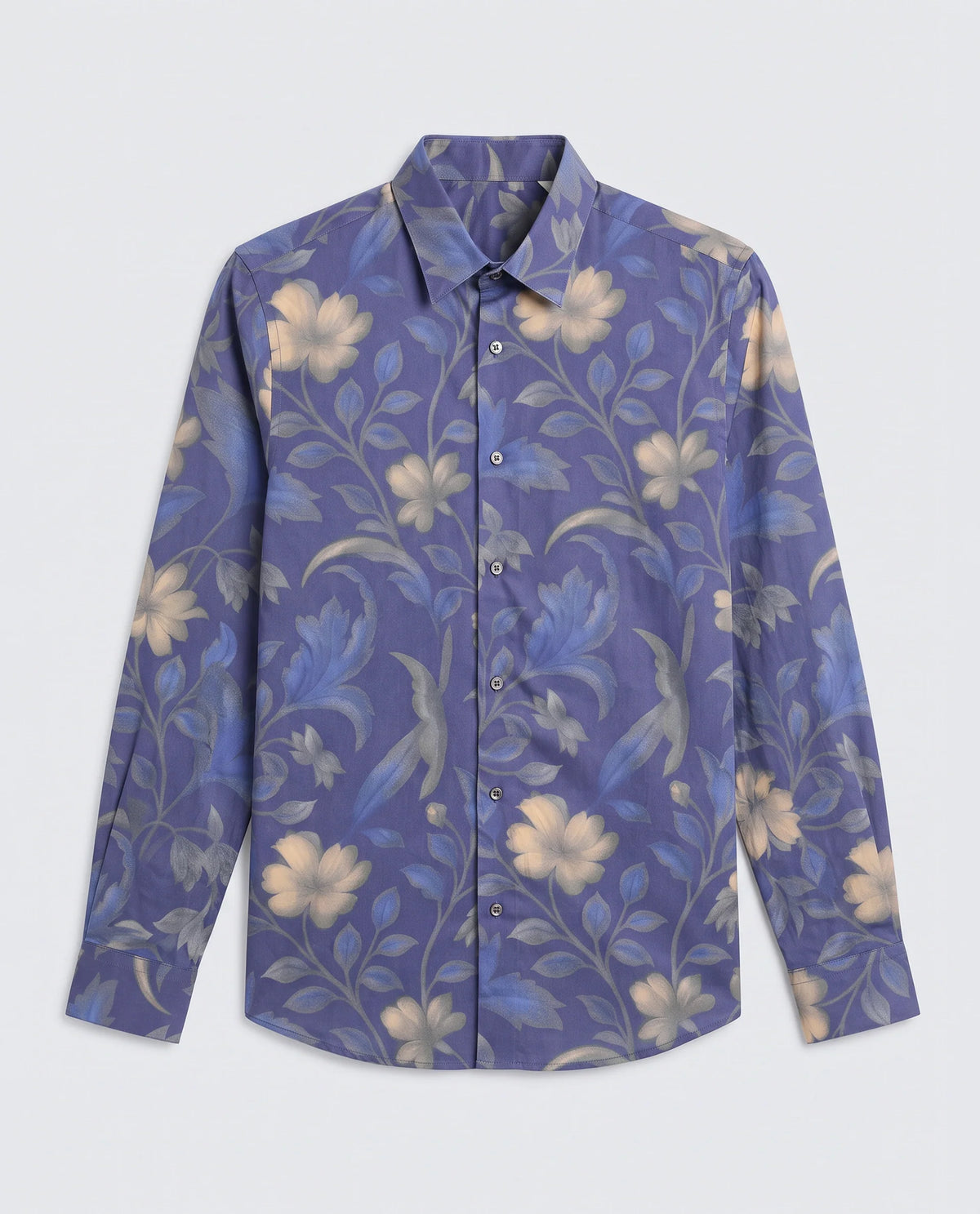 Rare Rabbit Men's Jolo Dusky Purple Viscose Fabric Full Sleeve Spread Collar Regular Fit Floral Print Shirt