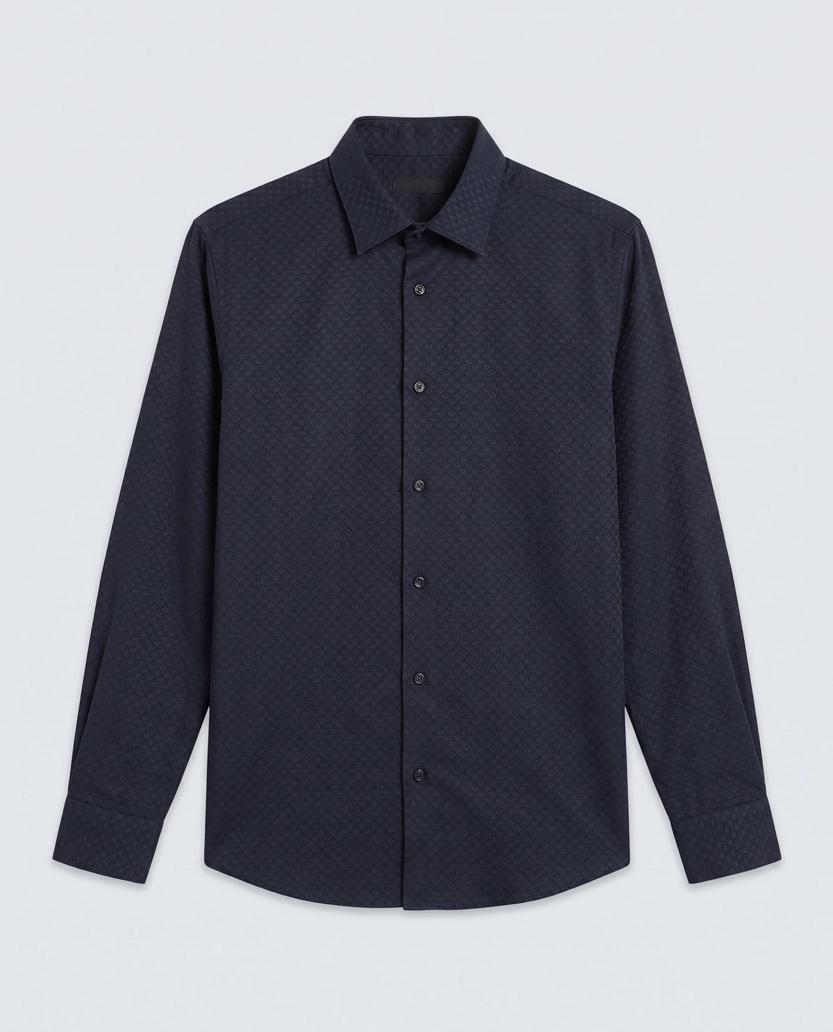 Rare Rabbit Men's Juxe-26-Ls Dark Navy Cotton Fabric Full Sleeve Spread Collar Button Regular Textured Shirt