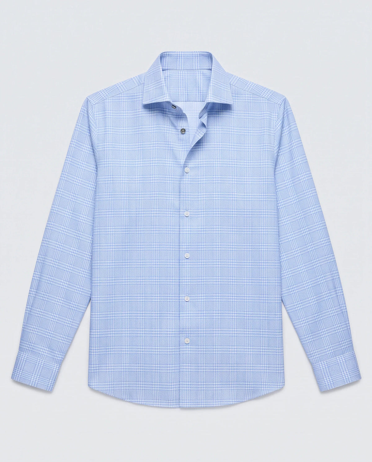 Rare Rabbit Men's Kate Light Blue Cotton Fabric Full Sleeve Spread Collar Regular Checked Shirt