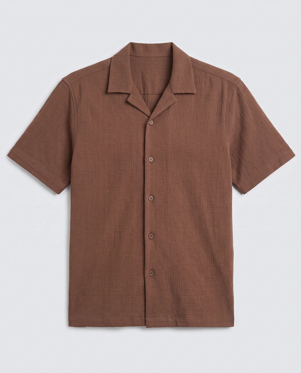 Rare Rabbit Men's Kelos-26 Brown Cotton Blend Fabric Half Sleeve Cuban Collar Regular Fit Plain Shirt