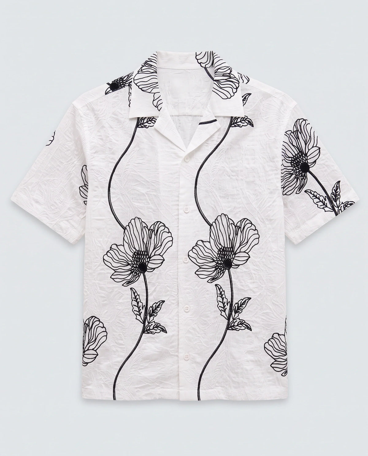 Rare Rabbit Men's Kiro White Viscose Blend Fabric Half Sleeve Cuban Collar Button Relaxed Fit Embroidered Shirt