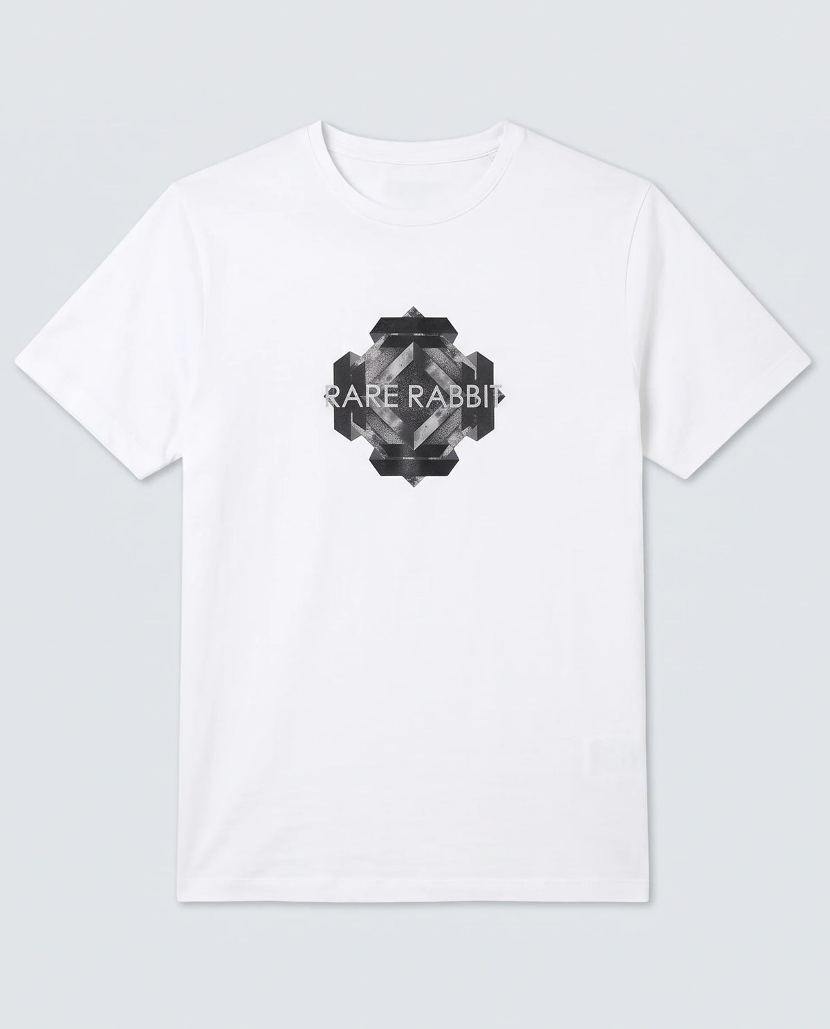 Rare Rabbit Men's Kuho White Cotton Blend Fabric Half Sleeve Crew Neck Regular Fit Graphic Print T-Shirt