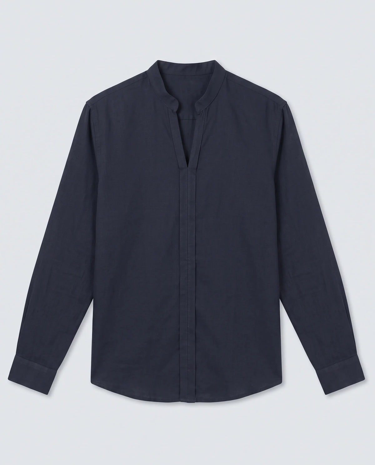 Rare Rabbit Men's Kurto-26 Navy Linen Blend Fabric Full Sleeve Mandarin Collar Regular Fit Plain Shirt
