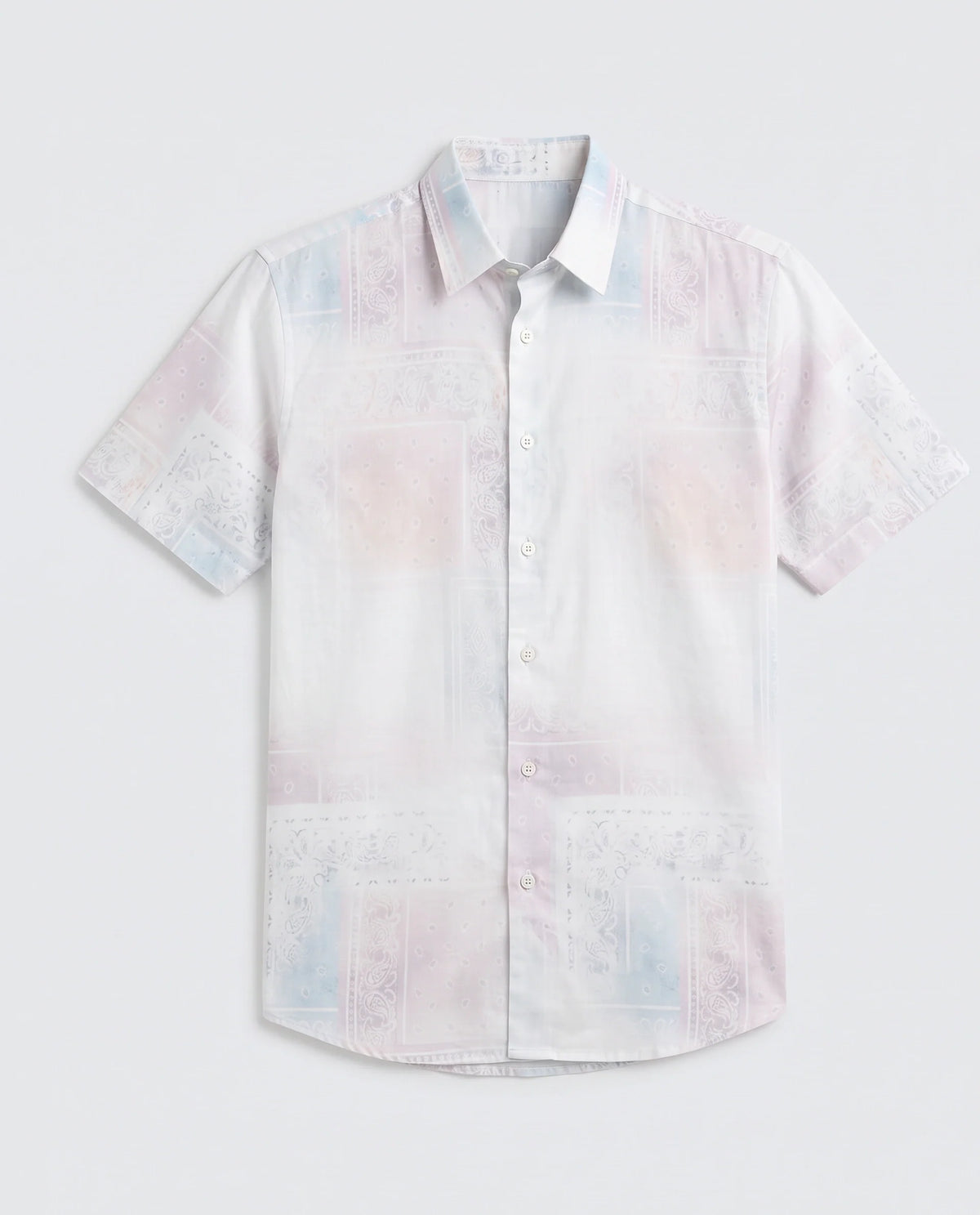 Rare Rabbit Men's Kyra White Cotton Blend Fabric Half Sleeve Spread Collar Regular Fit Paisley Print Shirt