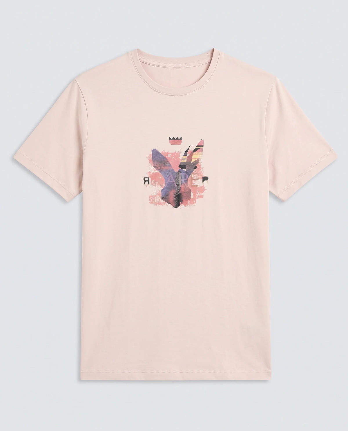 Rare Rabbit Men's Lan Pastel Orange Cotton Blend Fabric Half Sleeve Crew Neck Regular Fit Graphic Print T-Shirt