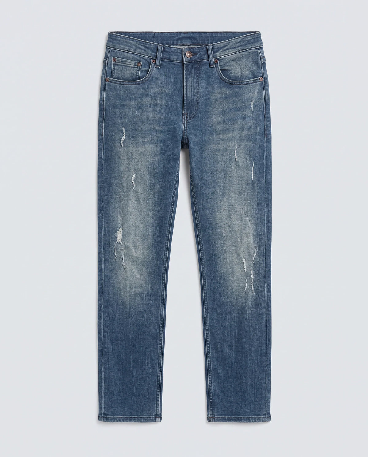 Rare Rabbit Men's Lenz S Blue Cotton Blend Fabric Shank And Zipper Hawk Slim Plain Jeans
