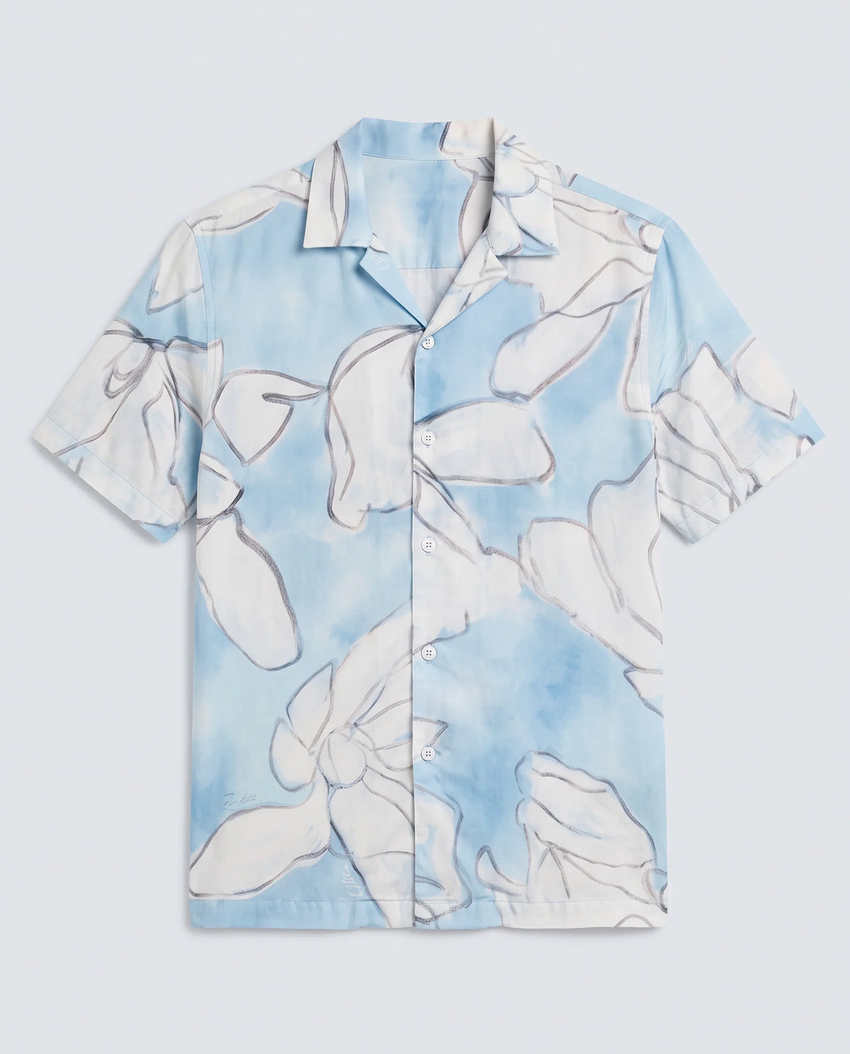 Rare Rabbit Men's Lino Pastel Blue Cotton Blend Fabric Half Sleeve Cuban Collar Regular Fit Floral Print Shirt